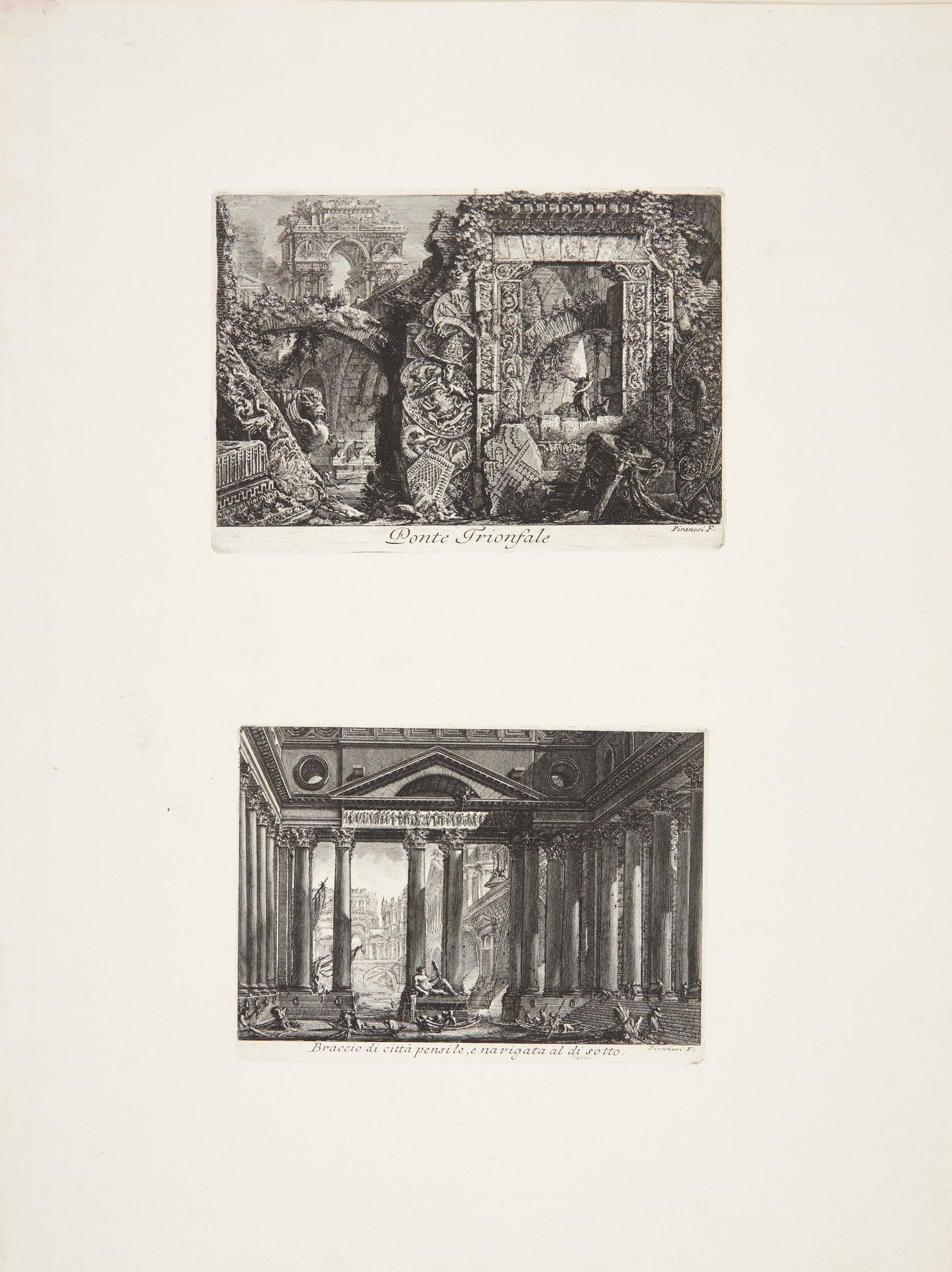 Triumphal bridge / View of a hanging city, navigated from below by Giovanni Battista Piranesi
