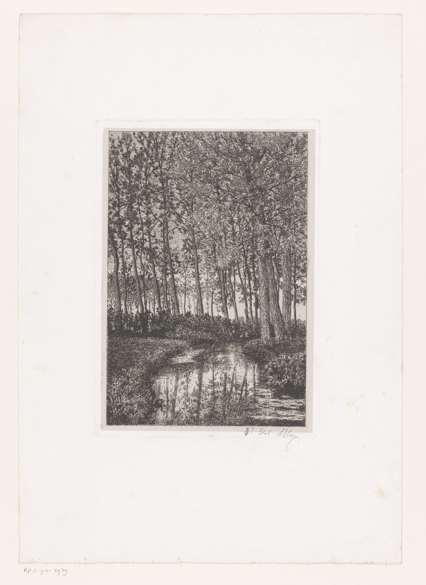 Hoge bomen aan het water by Alfred Elsen