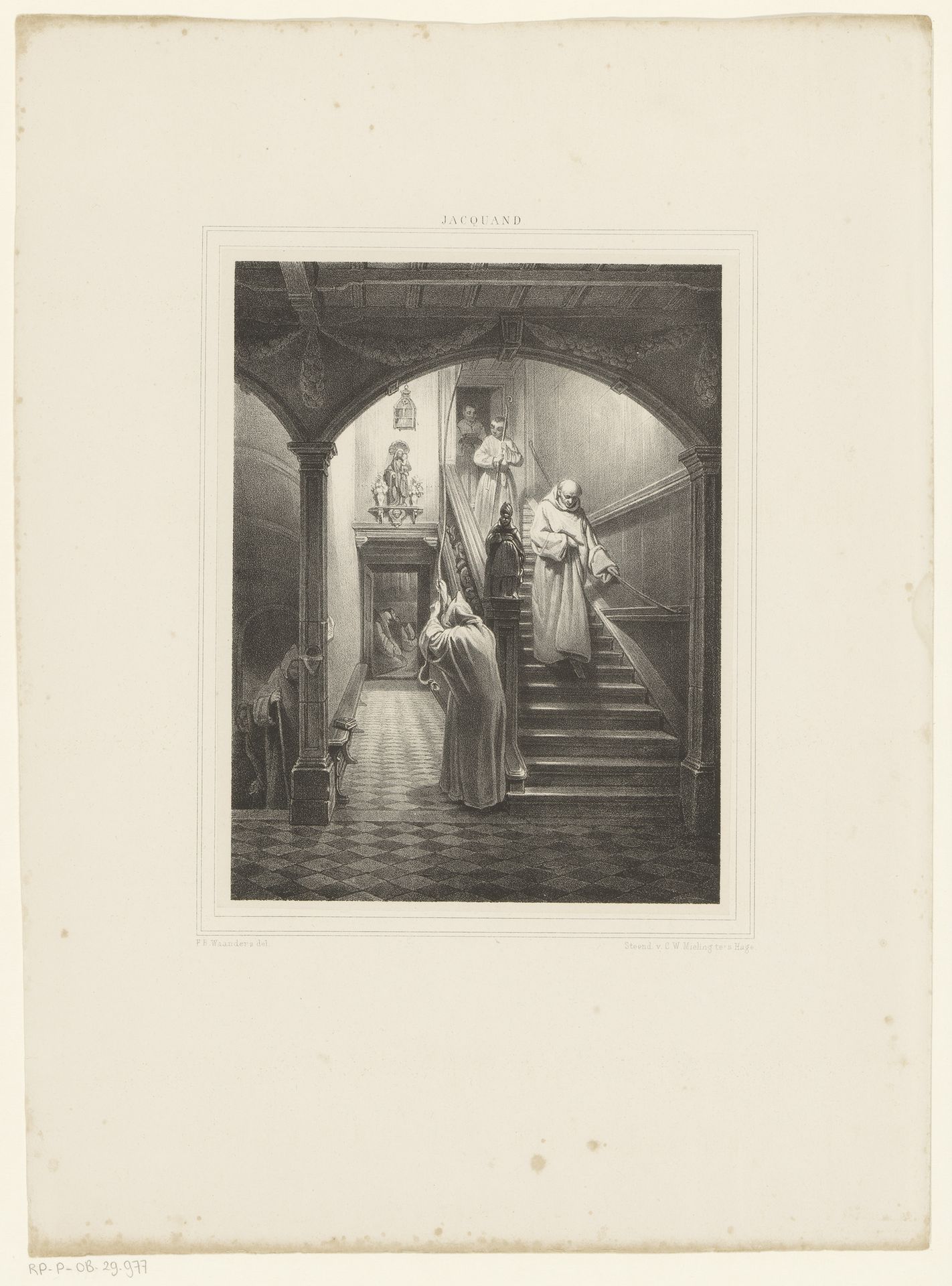 Monniken op weg naar de kerk by Franciscus Bernardus Waanders