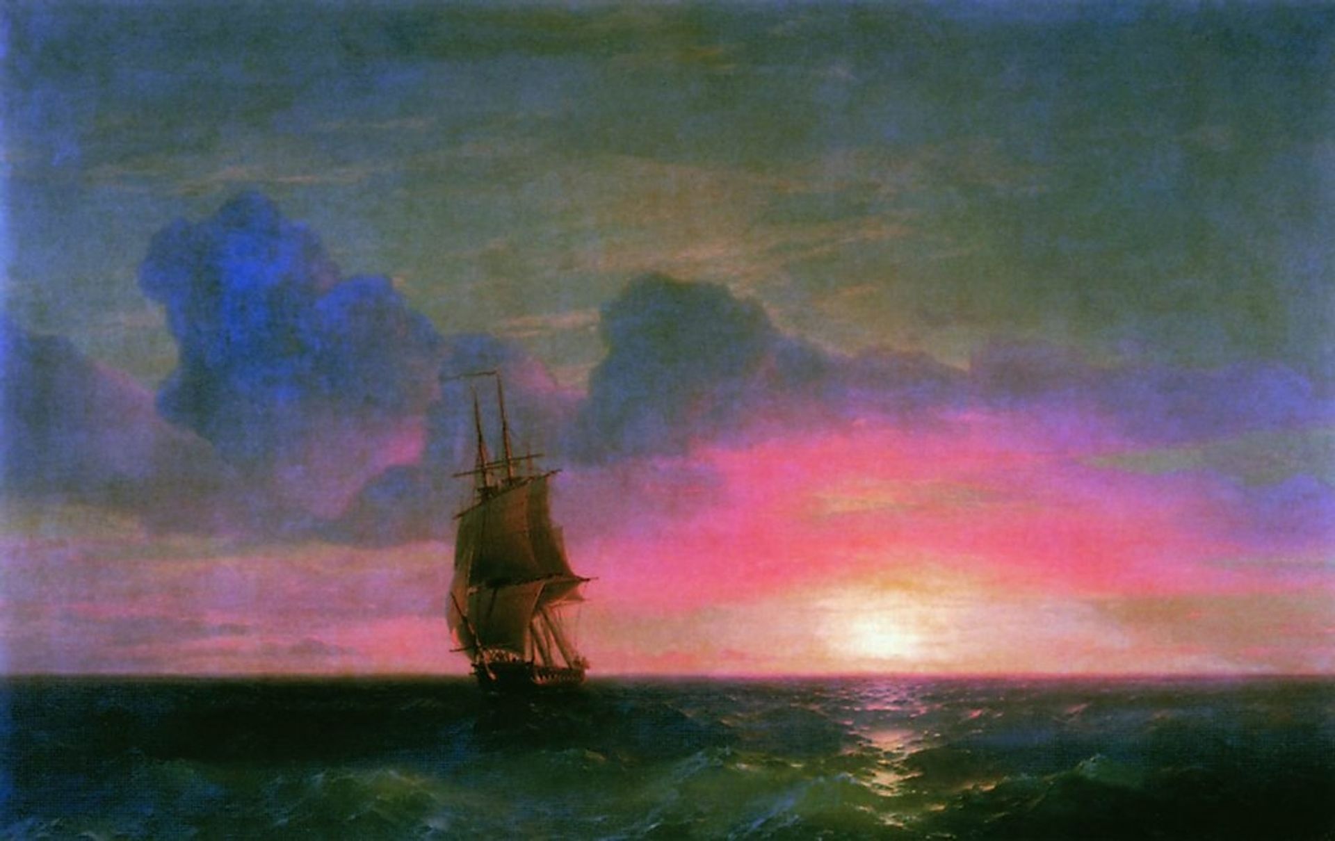 Sunset. A lone sailboat by Ivan Konstantinovich Aivazovsky