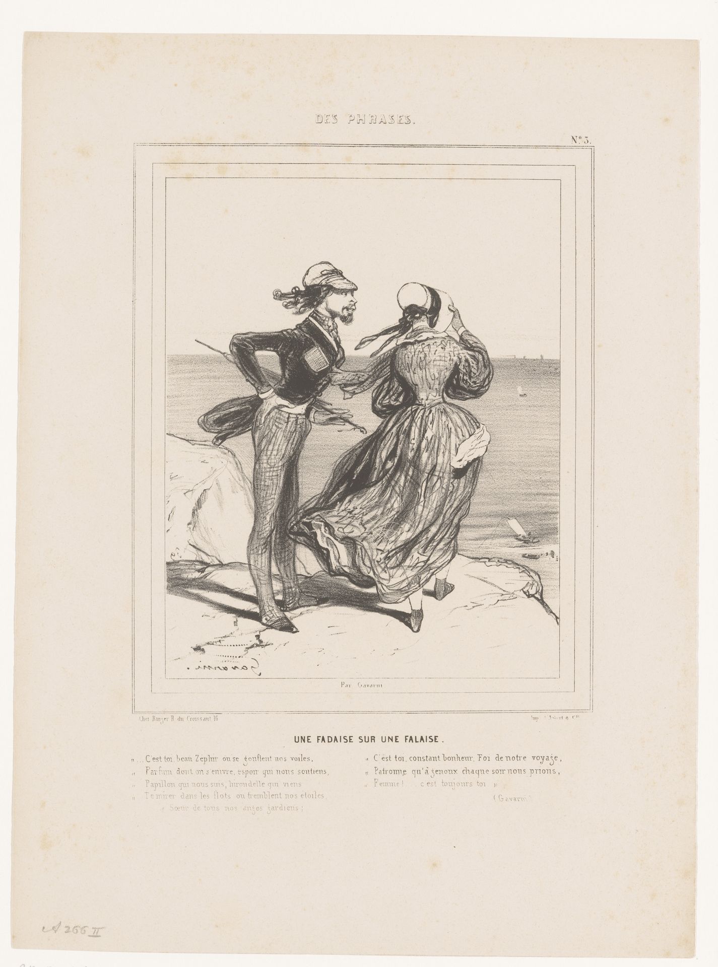 Man en vrouw op een klif boven de zee by Paul Gavarni