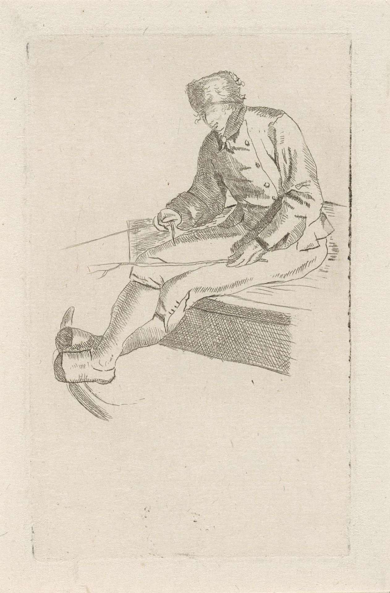 Voerman met pelsmuts by Hendrik Marcus Schouten