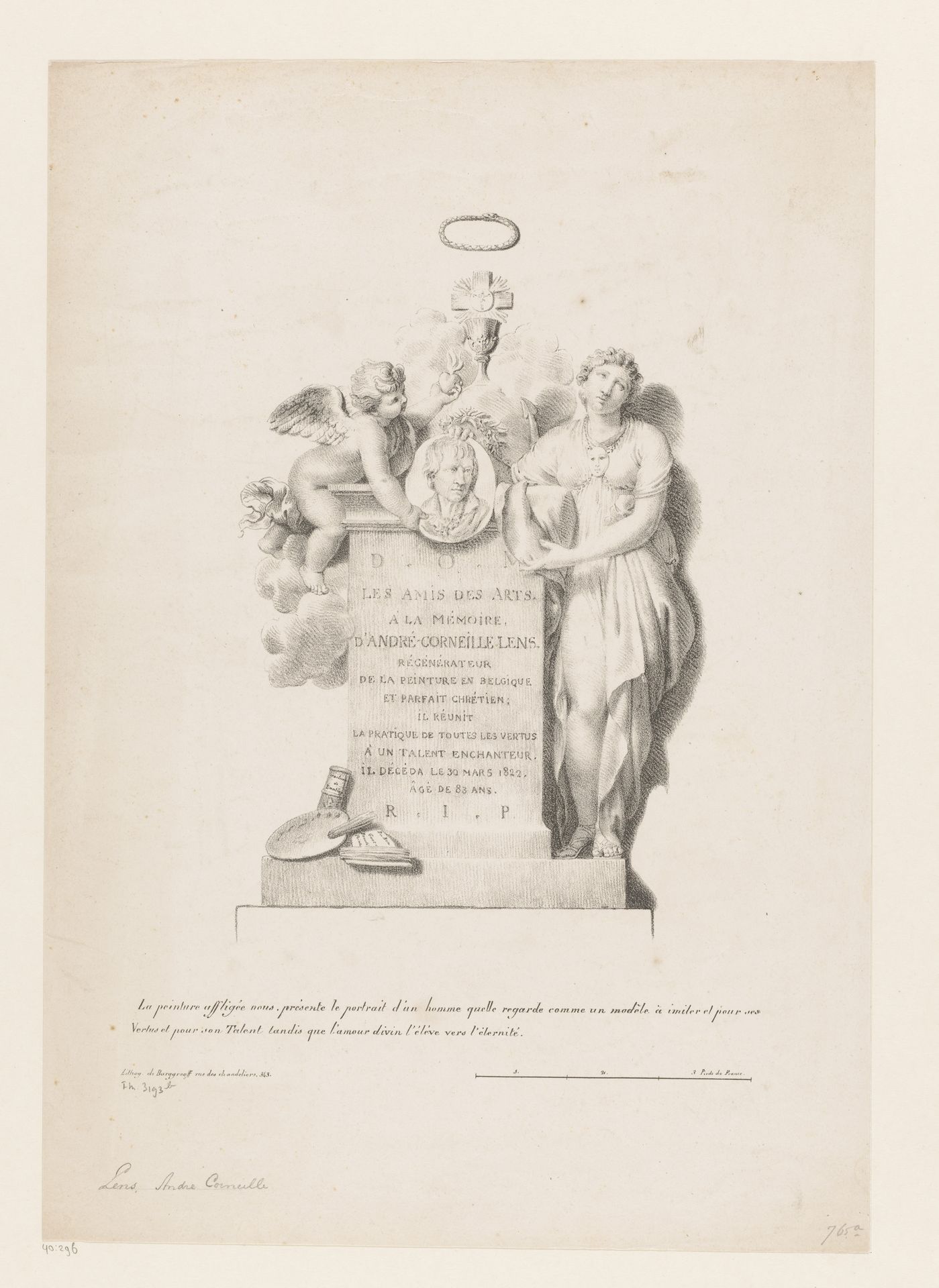 Herdenkingszuil met het portret van Andries Lens in een medaillon by Guillaume Philidor Van den Burggraaff