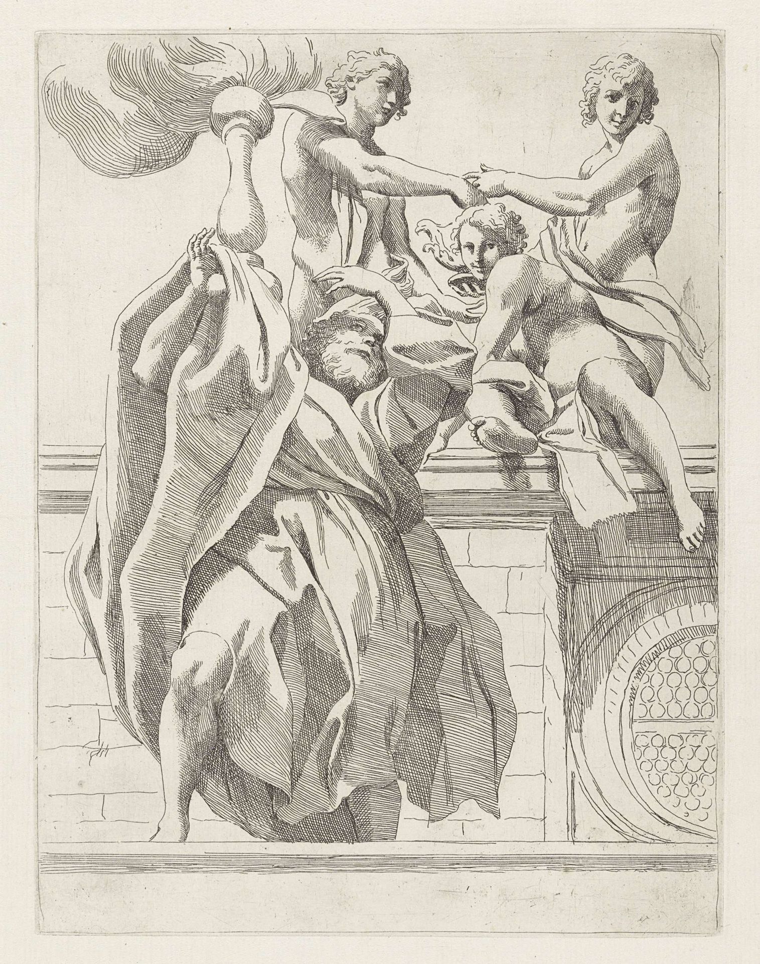 Profeet met drie engelen by Sisto Badalocchio