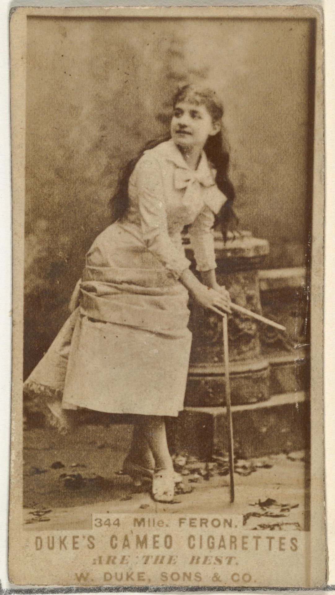 Card Number 344, Mlle. Feron, from the Actors and Actresses series (N145-5) issued by Duke Sons & Co. to promote Cameo Cigarettes by W. Duke, Sons & Co.