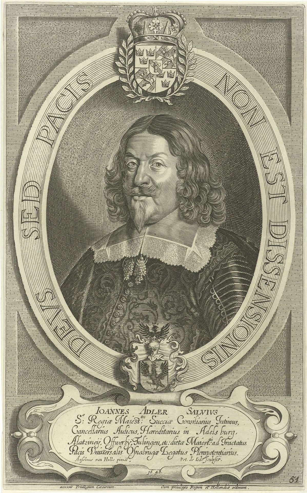 Portret van Johan Adler Salvius by Pieter de (II) Jode