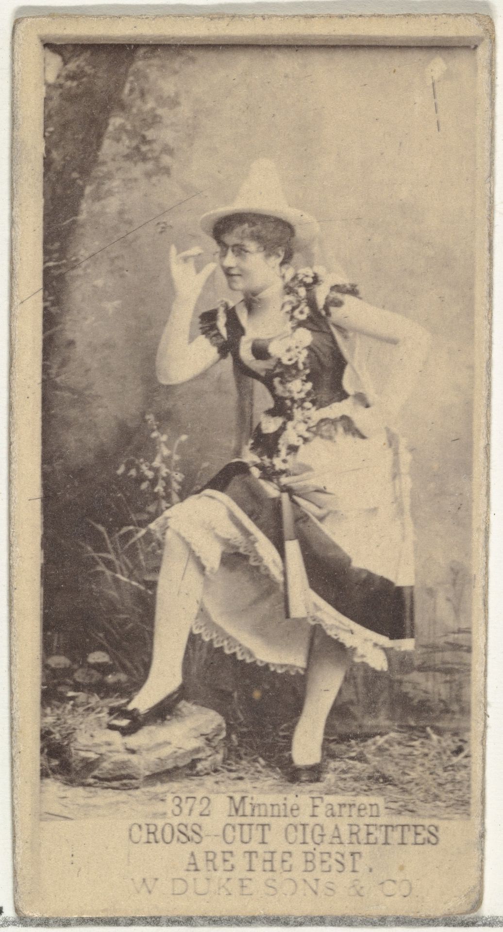 Card Number 372, Minnie Farren, from the Actors and Actresses series (N145-3) issued by Duke Sons & Co. to promote Cross Cut Cigarettes by W. Duke, Sons & Co.