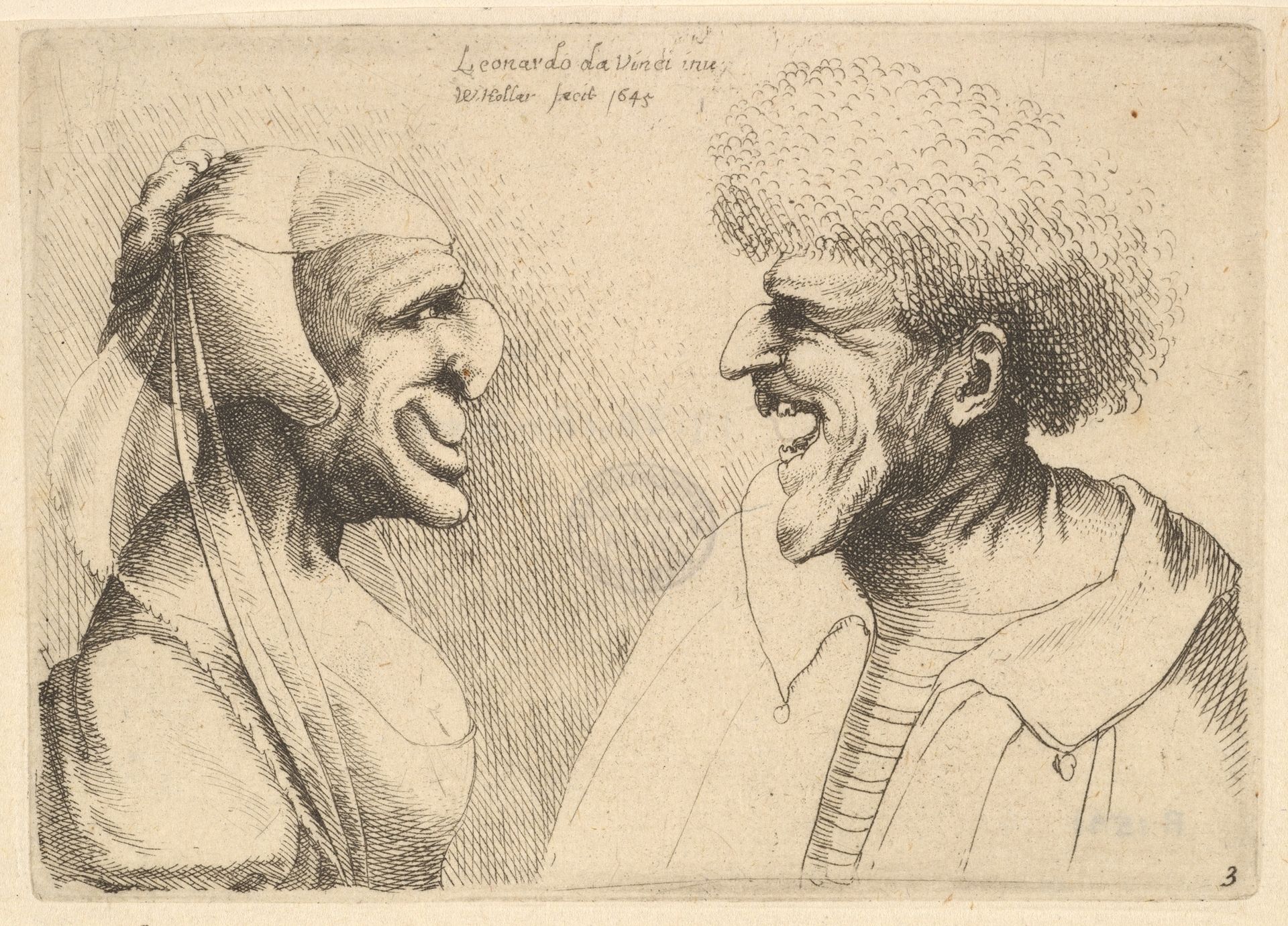 A deformed couple facing each other by Wenceslaus Hollar