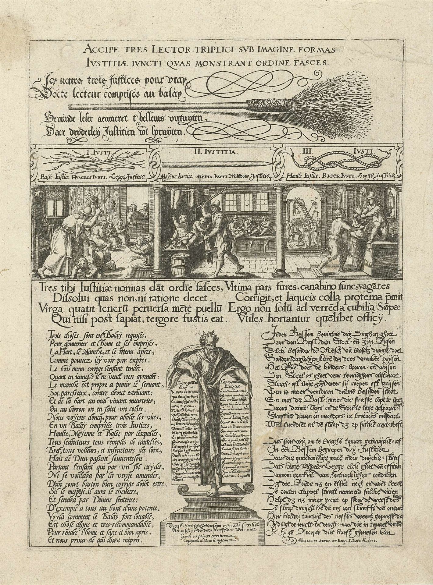 Mozes met de wetstafelen en drie manieren van straffen by Adriaen (I) Huybrechts