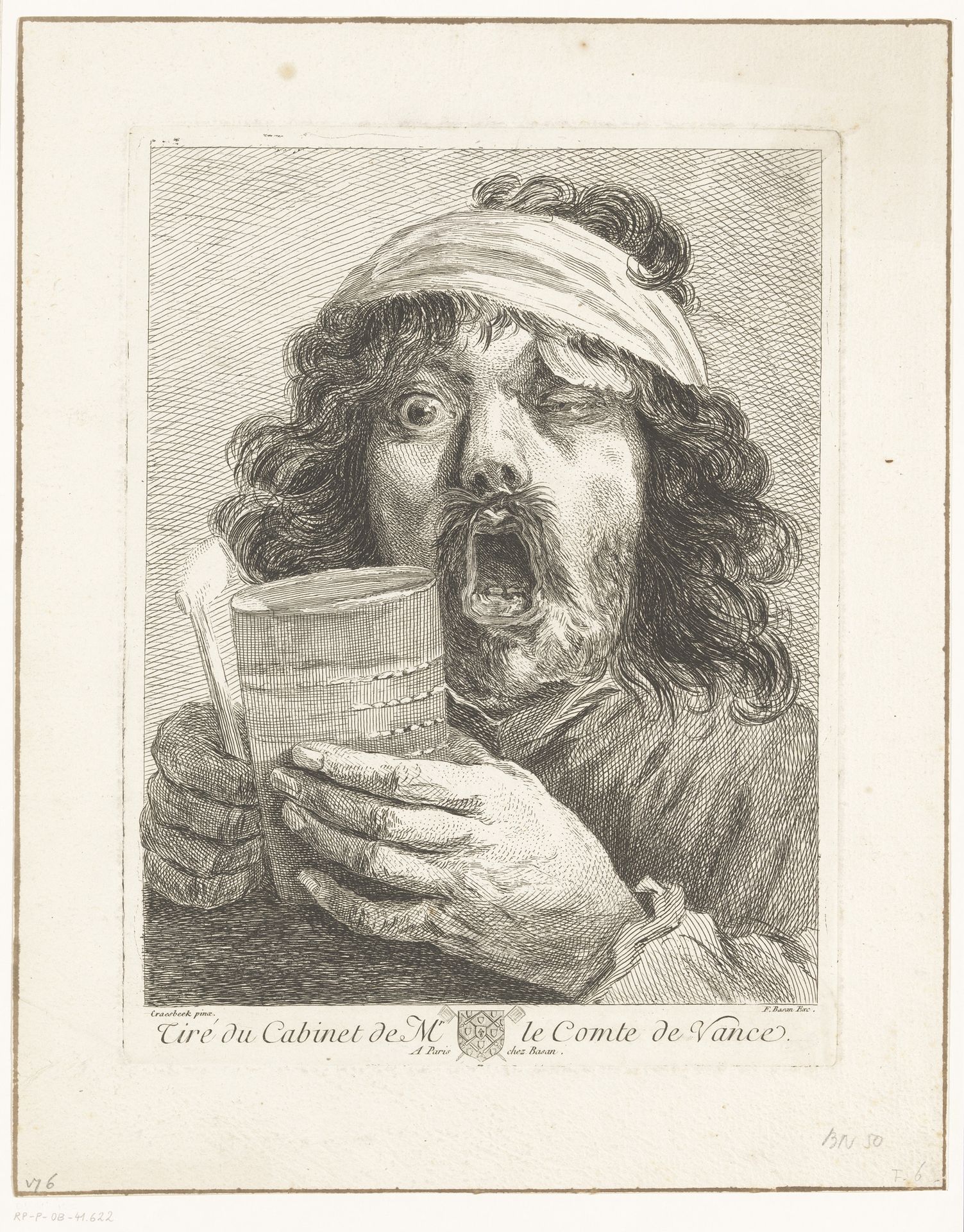 Expressief portret van een eenogige drinker by Pierre François Basan