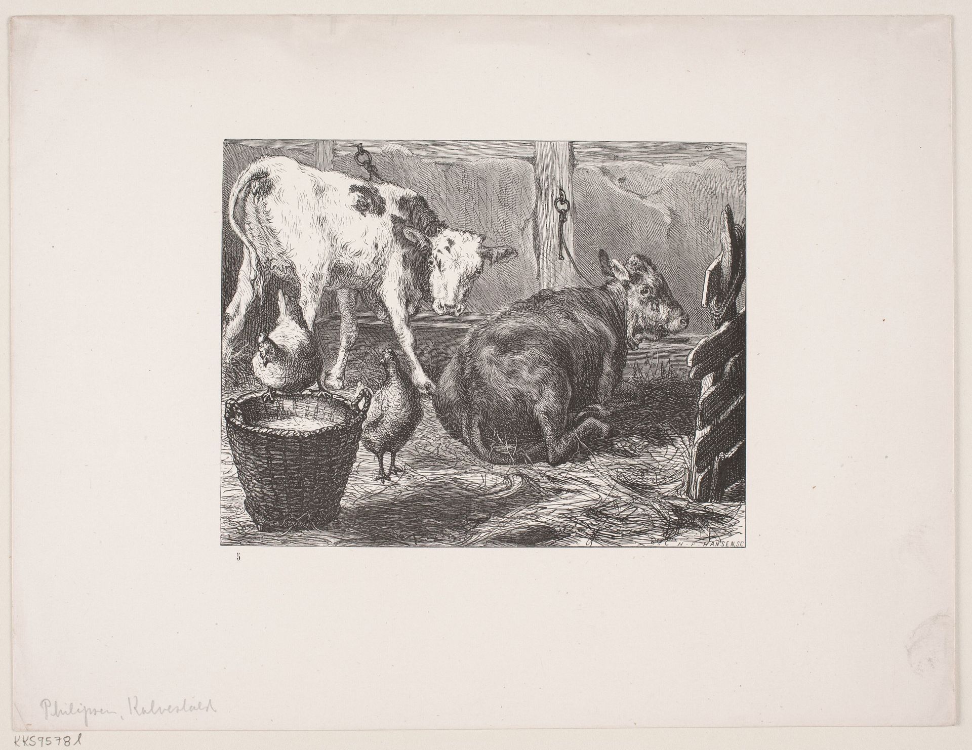Stald med Kalve by H.P. Hansen