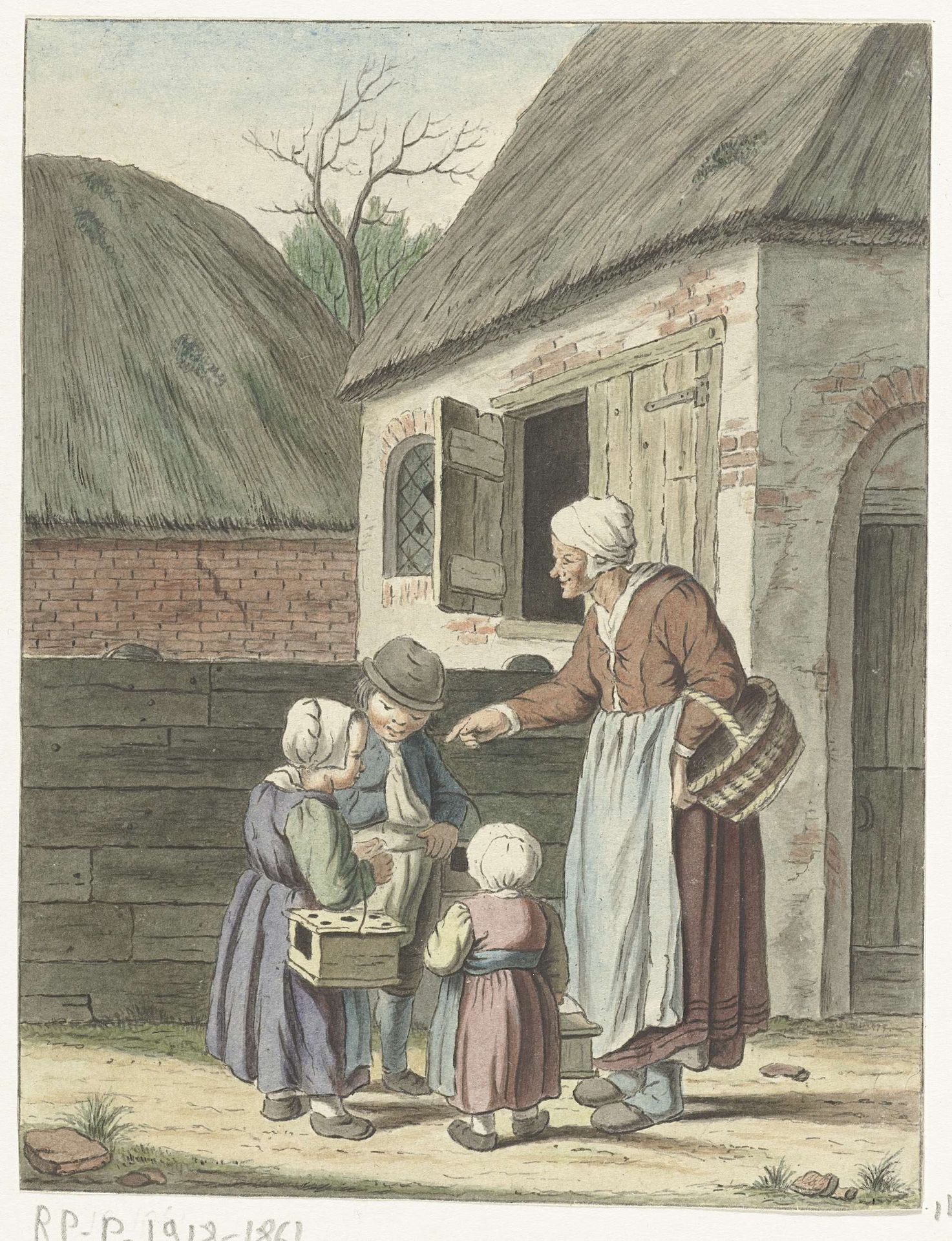 Boerin stuurt haar kinderen naar school by Christina Chalon