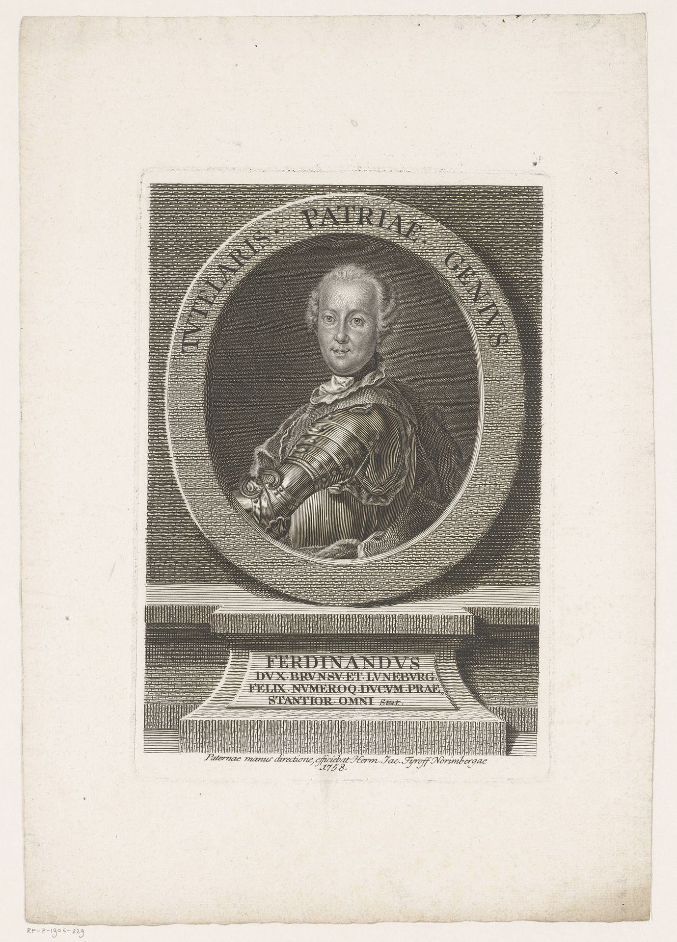 Portret van Ferdinand hertog van Brunswijk-Wolfenbüttel by Hermann Jakob Tyroff