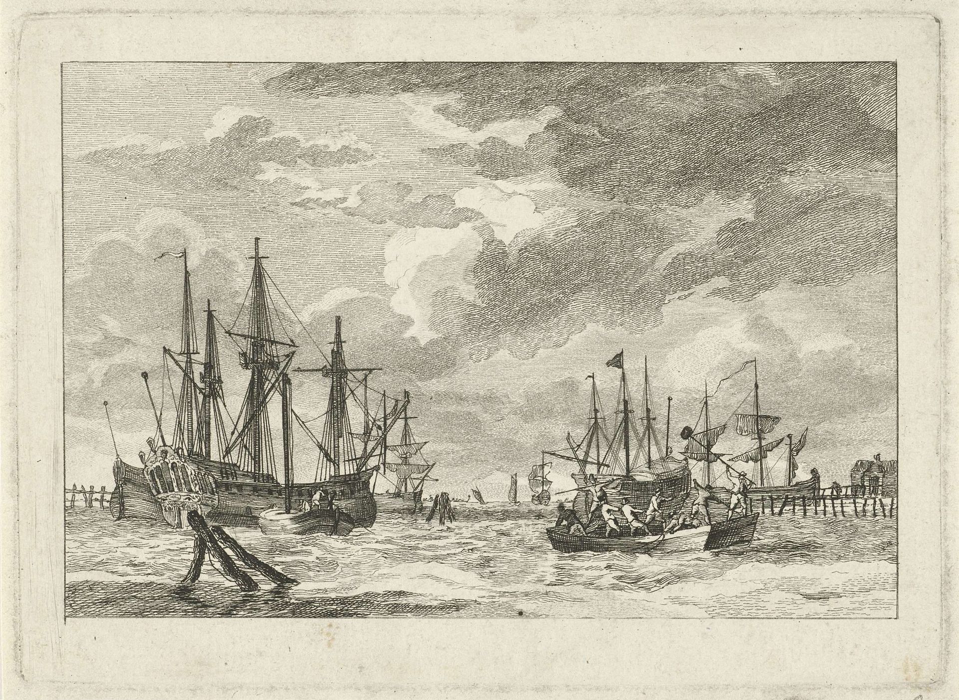 Schepen en sloepen in een haven by Gerrit Groenewegen