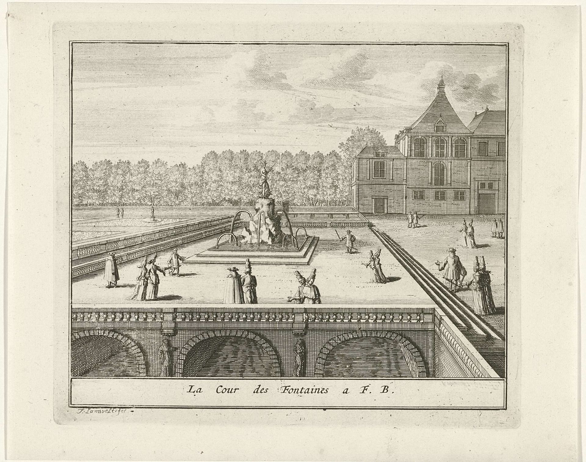 Gezicht op de Cour de la Fontaine van het paleis van Fontainebleau by Jan Lamsvelt