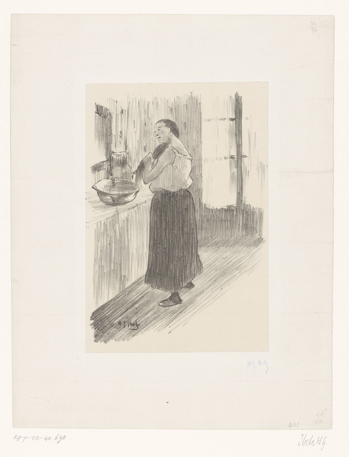 Vrouw kamt het haar voor de spiegel by Henri-Gabriel Ibels