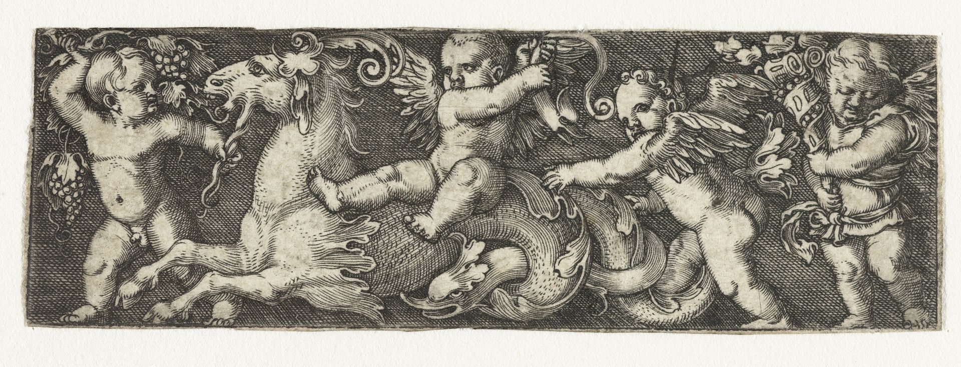 Fries met vier putti en een zeepaard by Barthel Beham