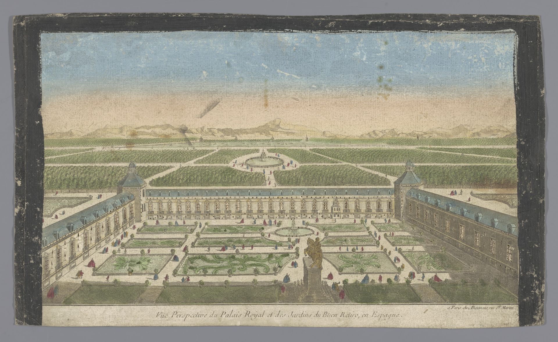 Gezicht op de tuin en het Palacio del Buen Retiro te Madrid by Jean-François Daumont