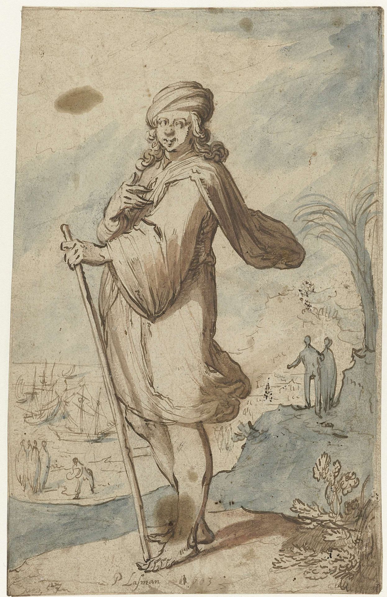 Standing Figure with a Turban, Seen from the Side by Pieter Lastman