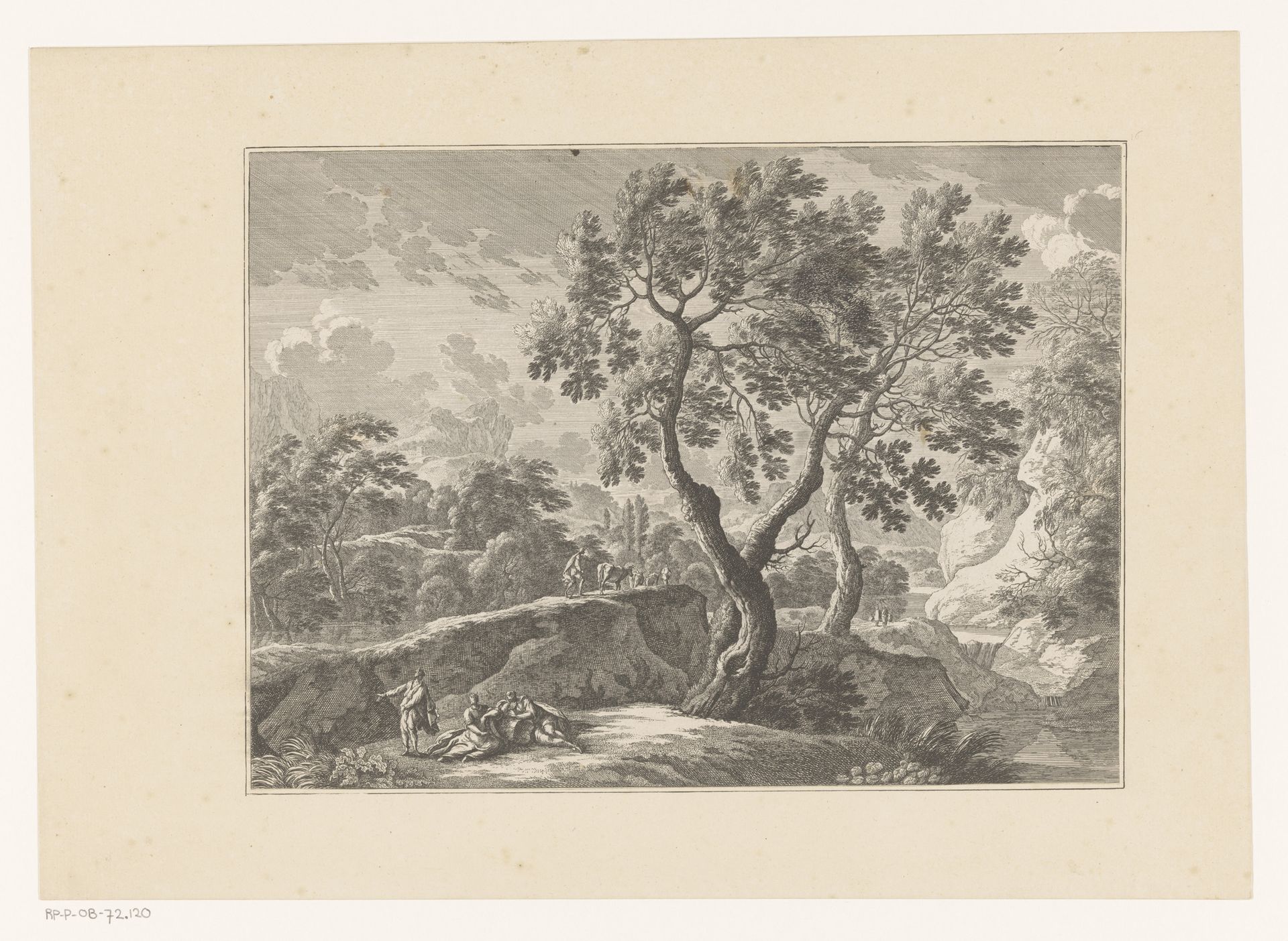 Landschap met in midden drie bomen by Nicolas Perelle