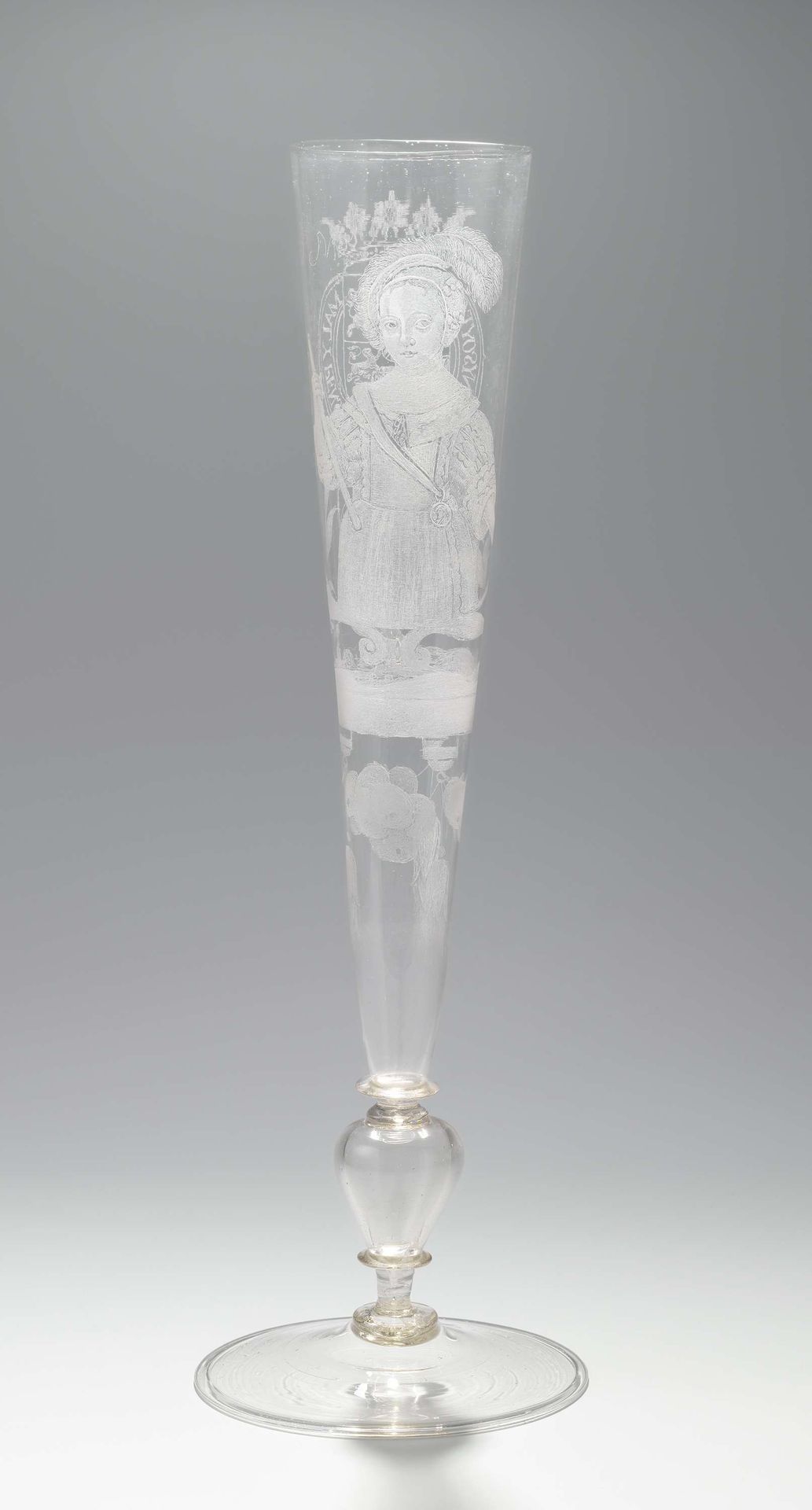 Flute glass with a portrait of William III by Anonymous