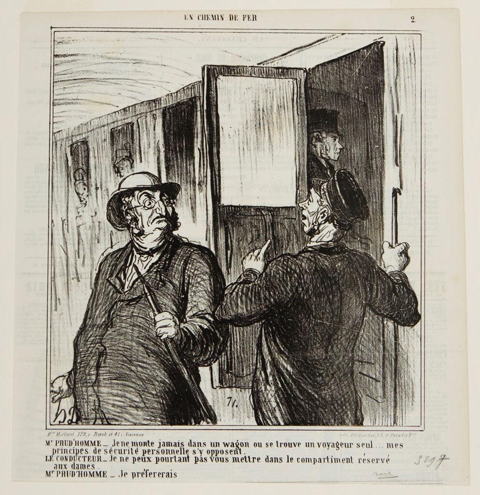 M. Prudhomme: "I never get into a car where there's only a single passenger." by Honoré Daumier