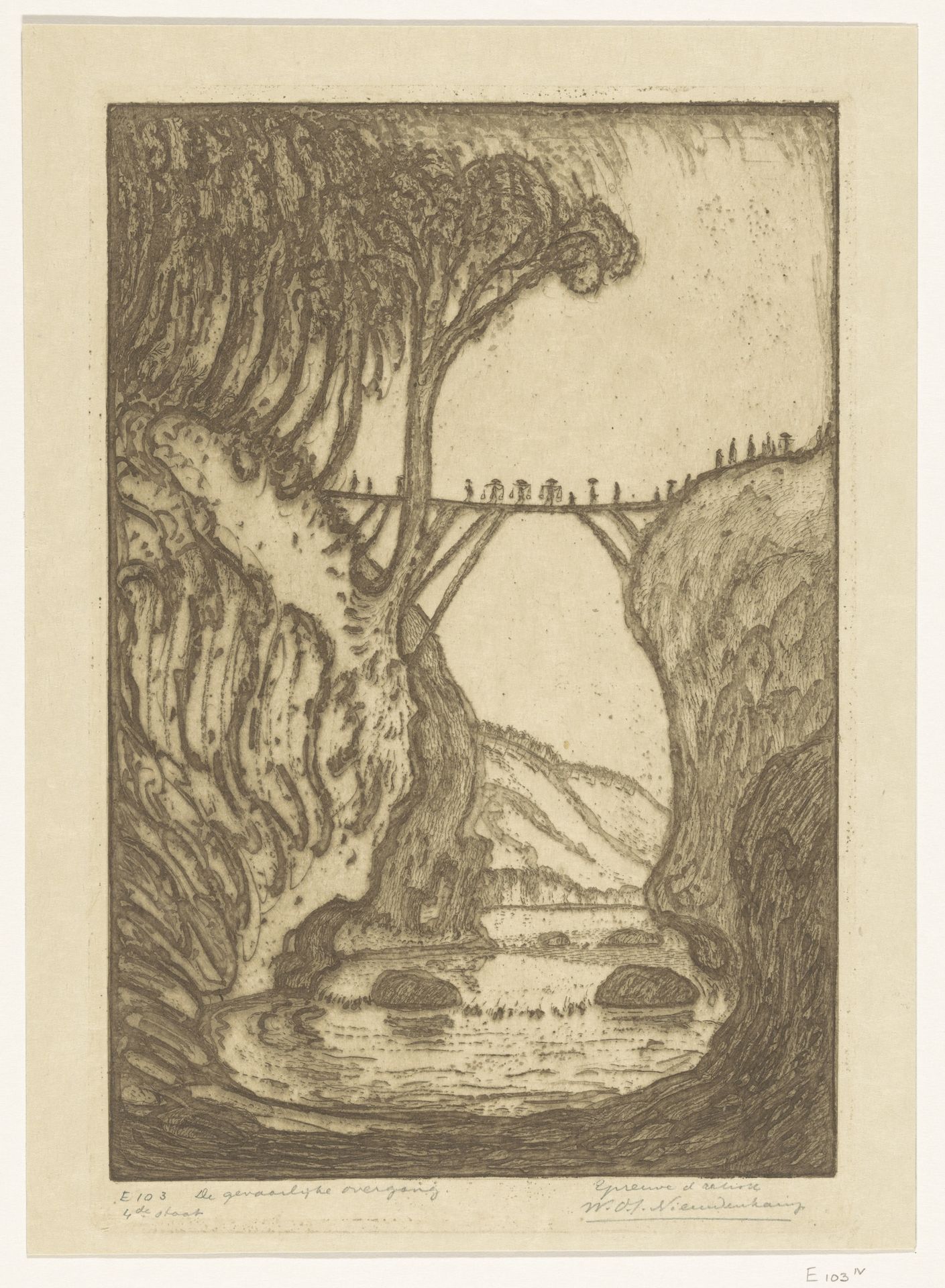 Houten brug over een rivierkloof op Bali by Wijnand Otto Jan Nieuwenkamp
