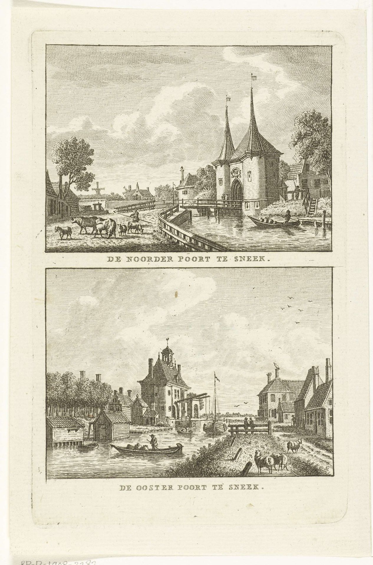 Twee stadsgezichten te Sneek: Noorderpoort en Oosterpoort by Carel Frederik (I) Bendorp