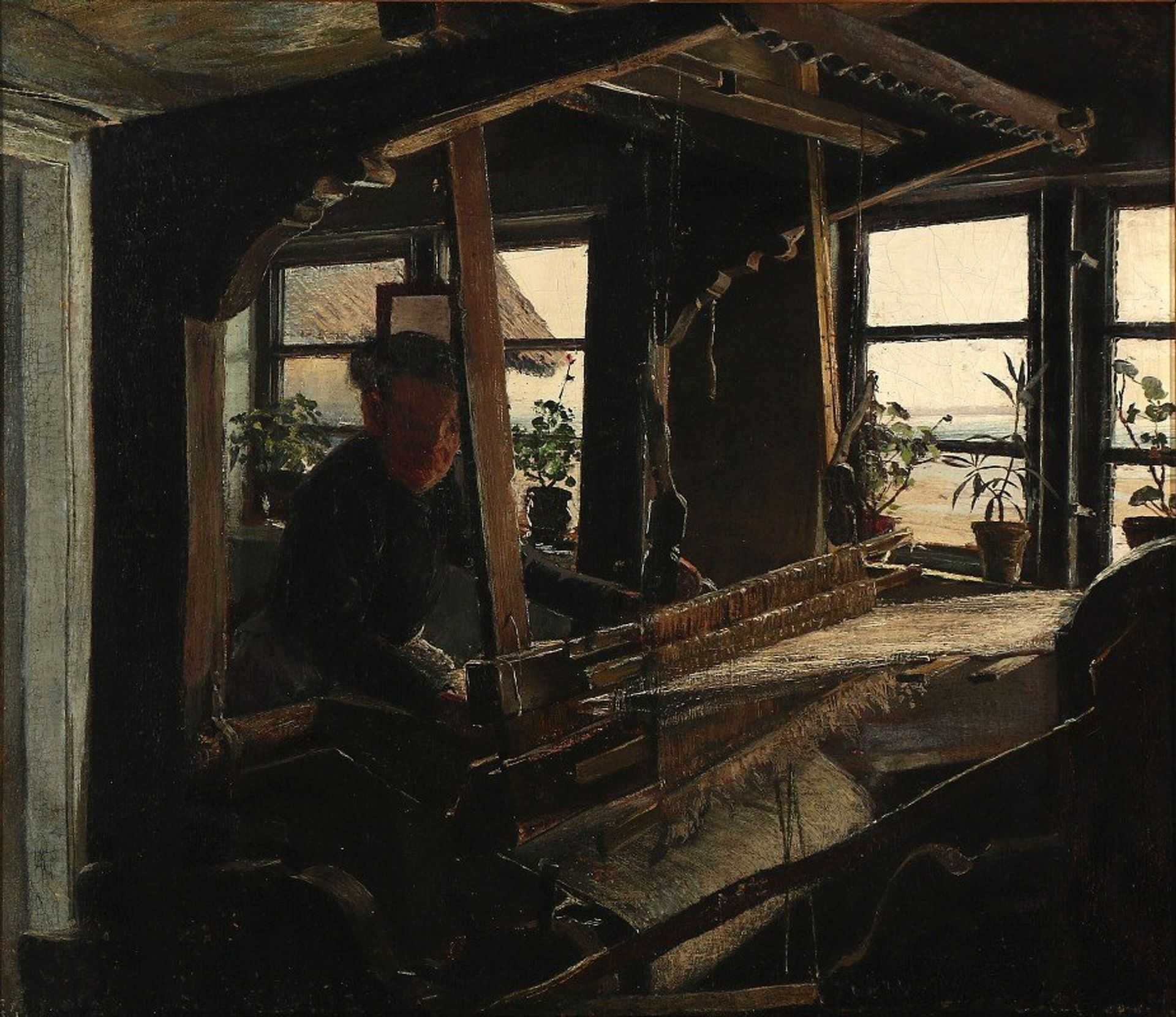Interiør fra Hanehoved Huse, fiskerleje i Melby Sogn by L.A. Ring