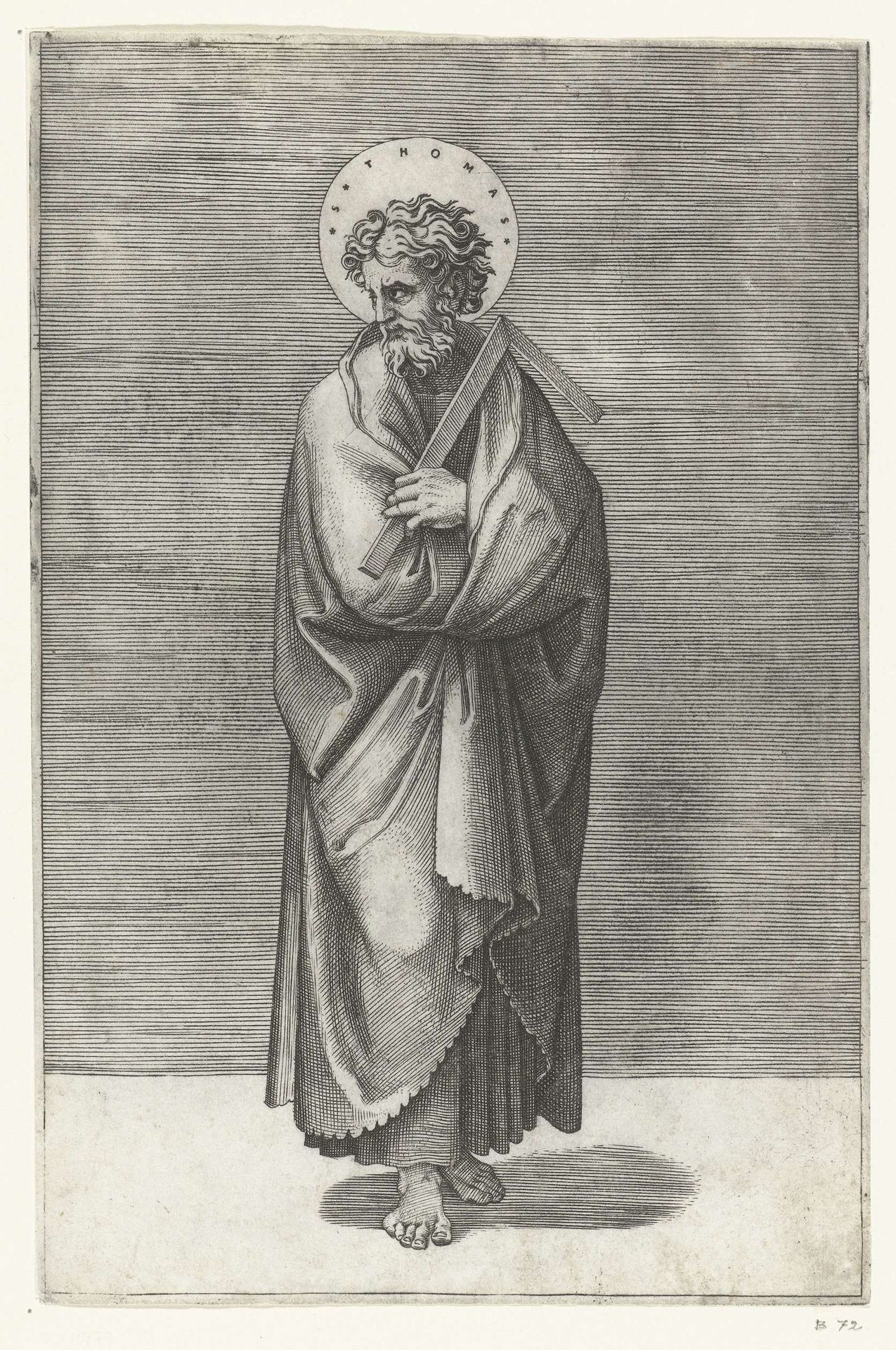 Apostel Tomas met winkelhaak by Marcantonio Raimondi