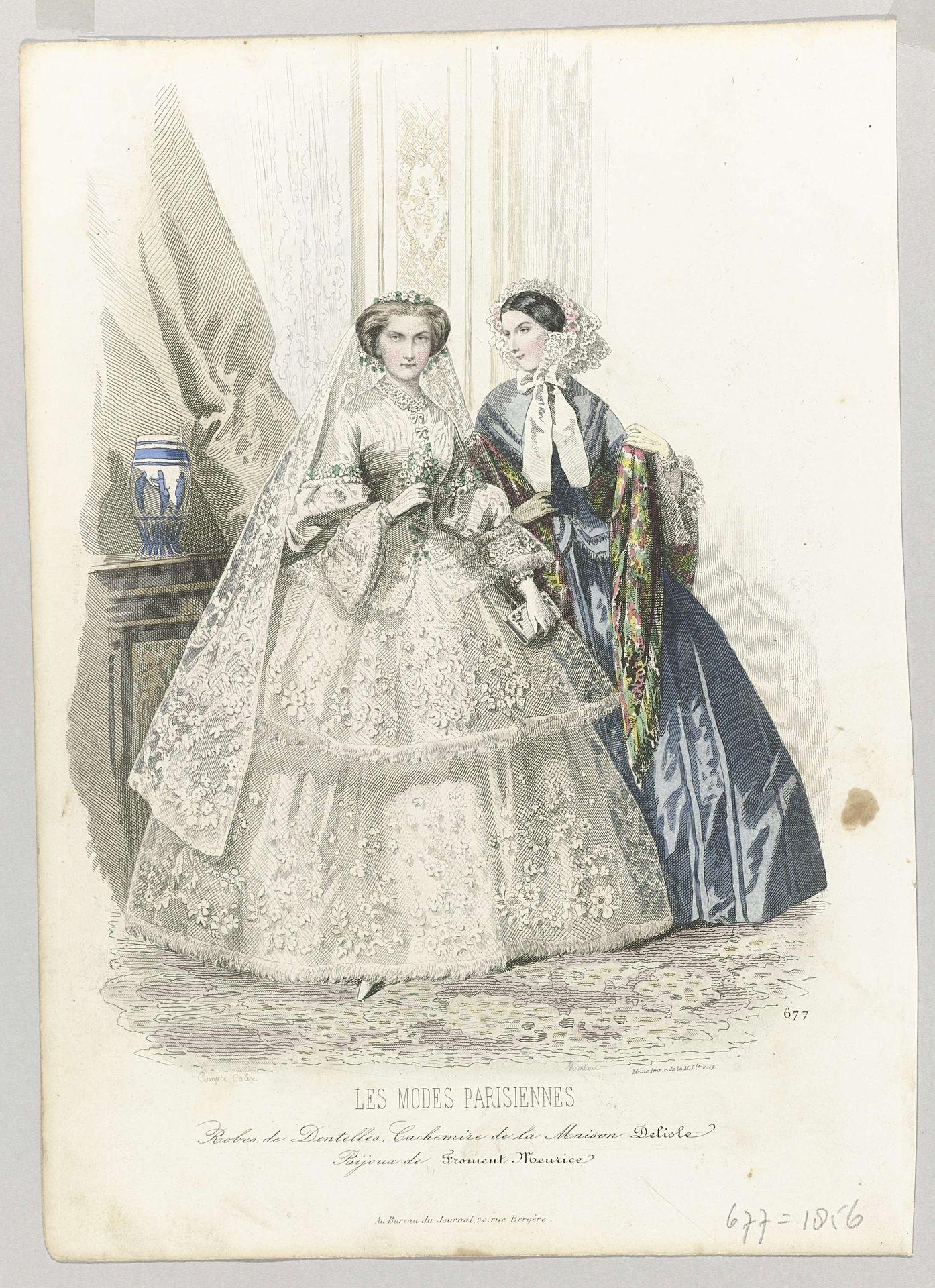 Les Modes Parisiennes, 1856, No. 677 : Robes, de Dentelles (...) by Montaut d'Oleron. Gabriel Xavier