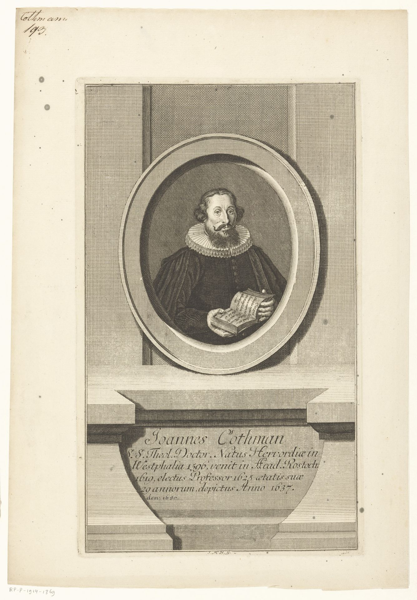 Portret van Johann Cothmann by Johann Martin Bernigeroth
