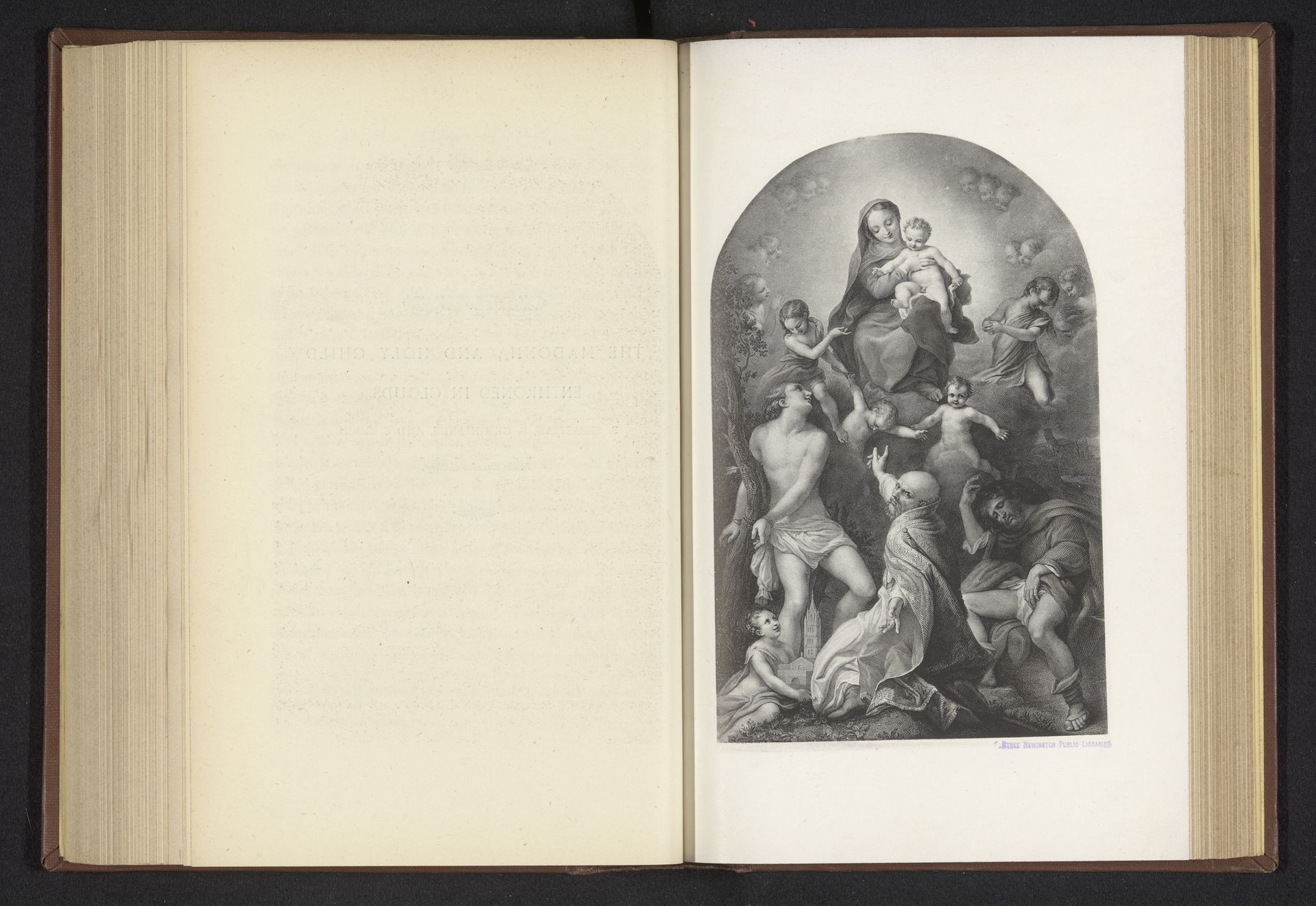Fotoreproductie van een prent naar een schilderij, voorstellende de tronende Madonna met de heilige Sebastiaan by Anonymous