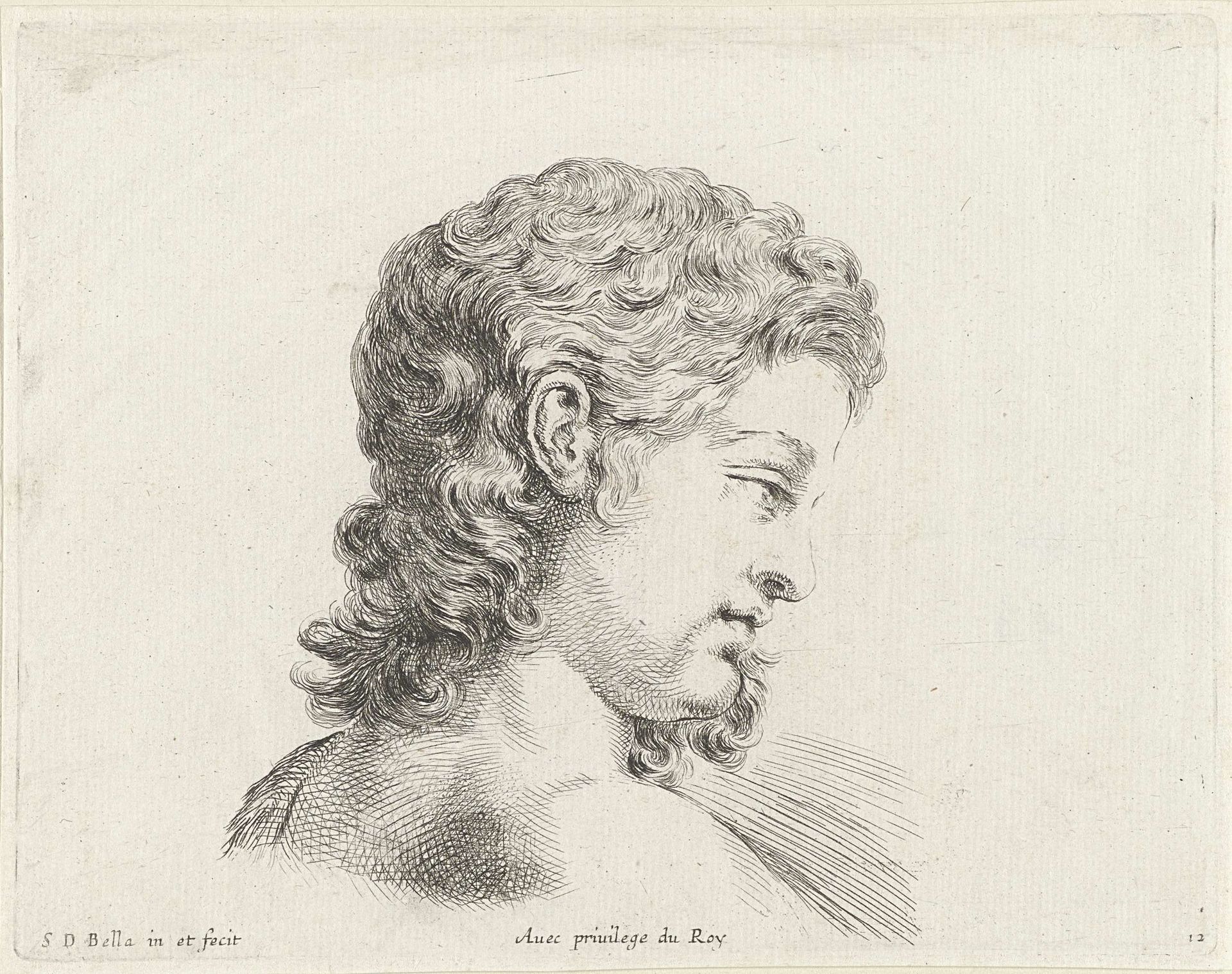 Hoofd van een jongeman, in profiel naar rechts by Stefano della Bella