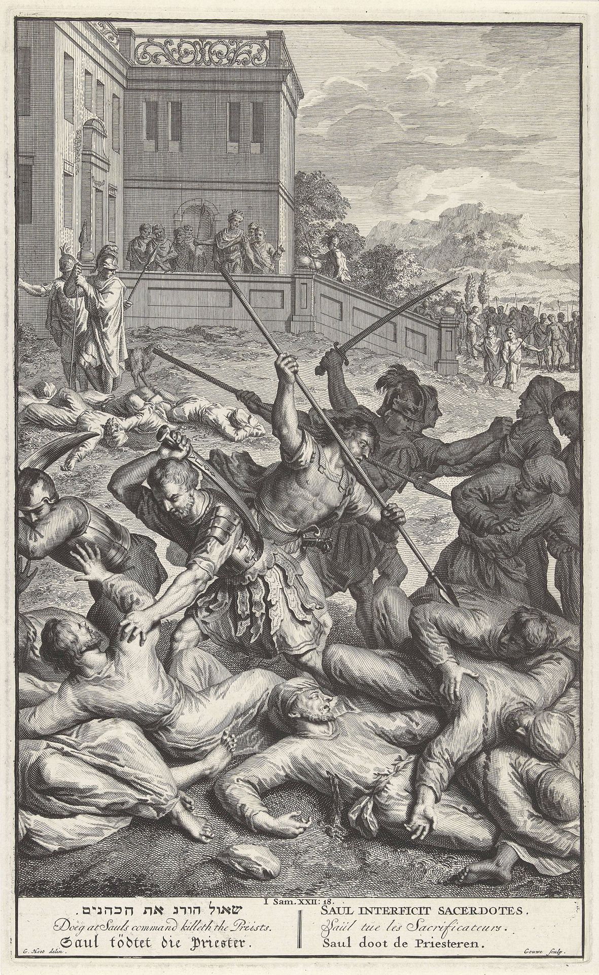 Saul wreekt zich op de priesters van Nob by Gilliam van der Gouwen