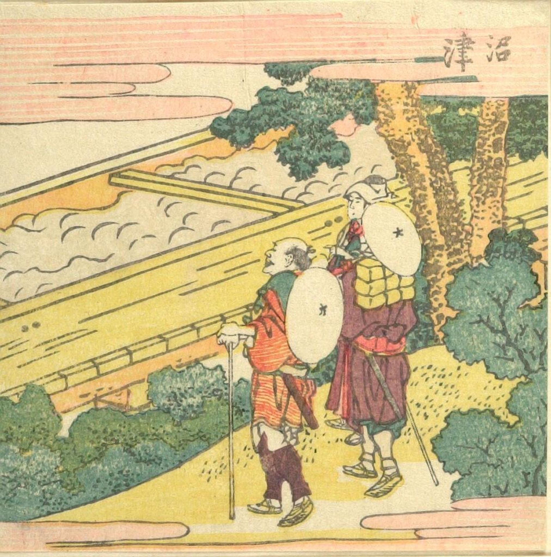 Man and Woman Looking at Sengan Waterway (Sengandoi)/ Numazu, from the series Exhaustive Illustrations of the Fifty-Three Stations of the TÅkaidÅ (TÅkaidÅ gojÅ«santsugi ezukushi) by Katsushika Hokusai