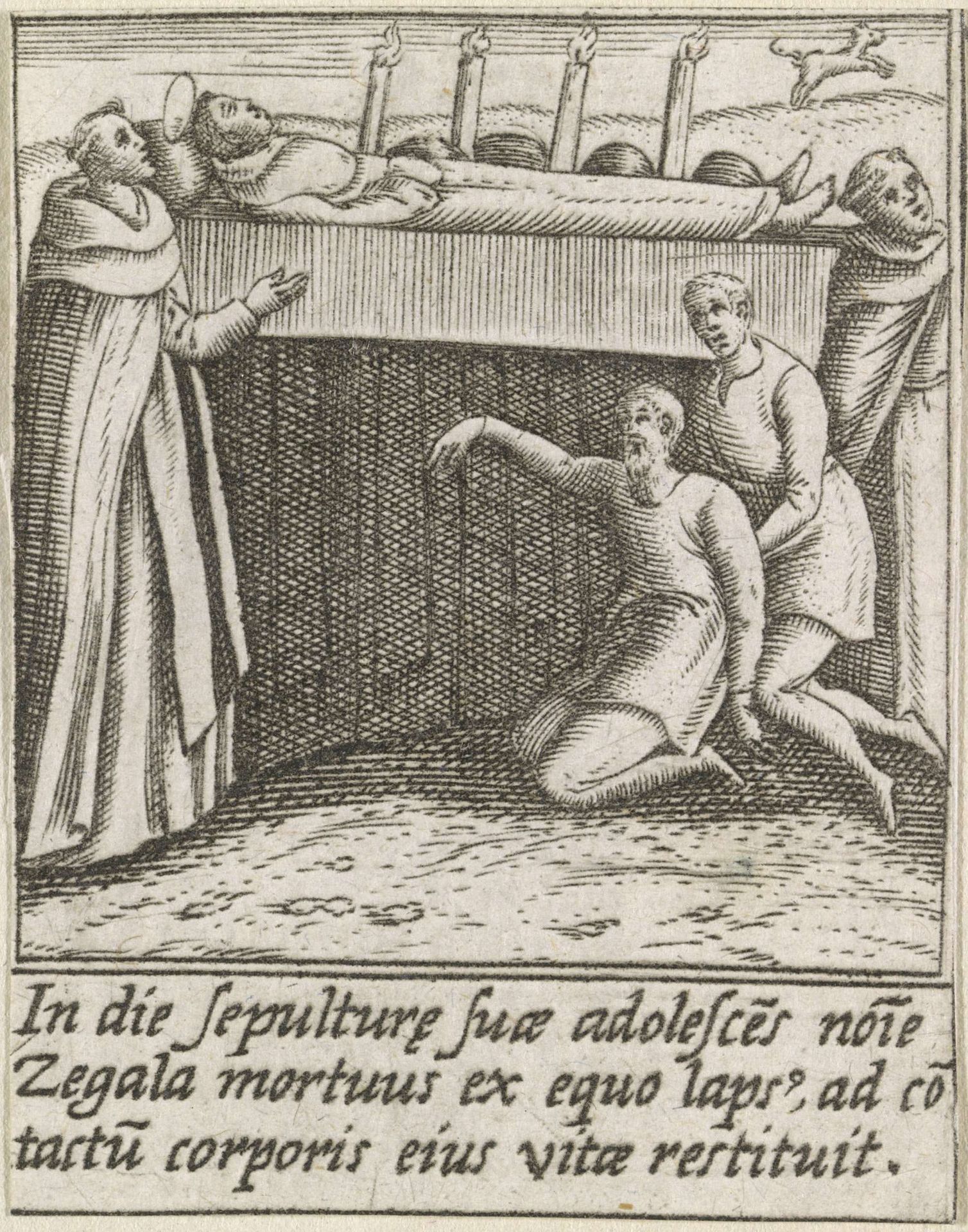 Miraculeuze genezing tijdens de begrafenis van de Heilige Hyacinthus van Polen by Johann Sadeler I