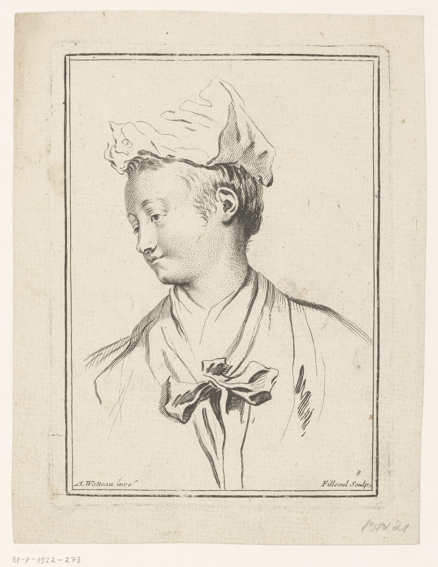 Portret van een onbekende jonge vrouw, gezicht naar links gekeerd by Pierre Filloeul