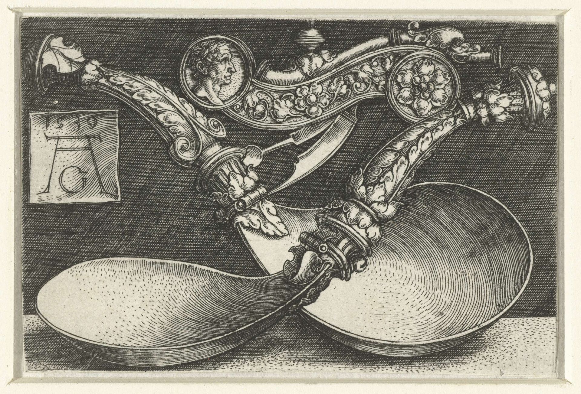 Ontwerp voor twee lepels en een fluitje by Heinrich Aldegrever