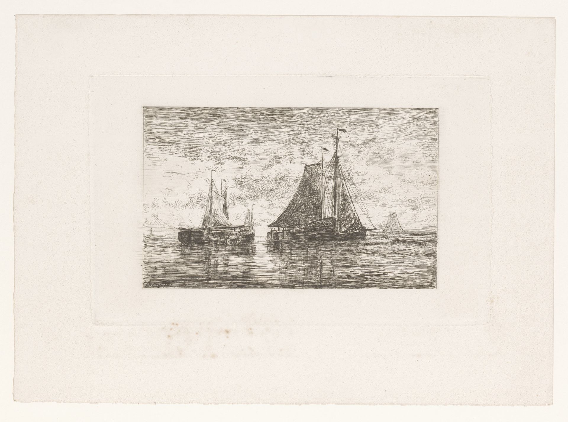 Zeilschepen op zee bij schemering by Henri Seghers
