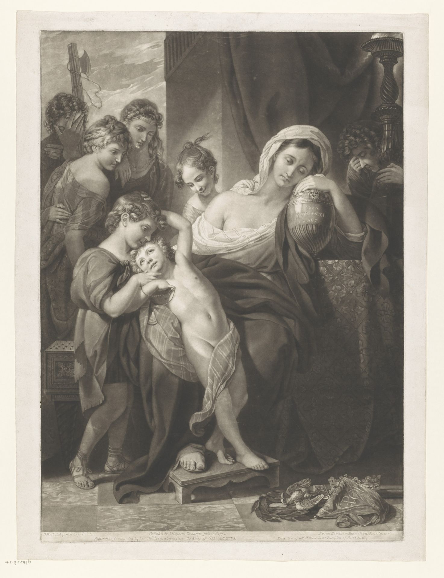Agrippina de Oudere rouwend met de as van Germanicus by Valentine Green