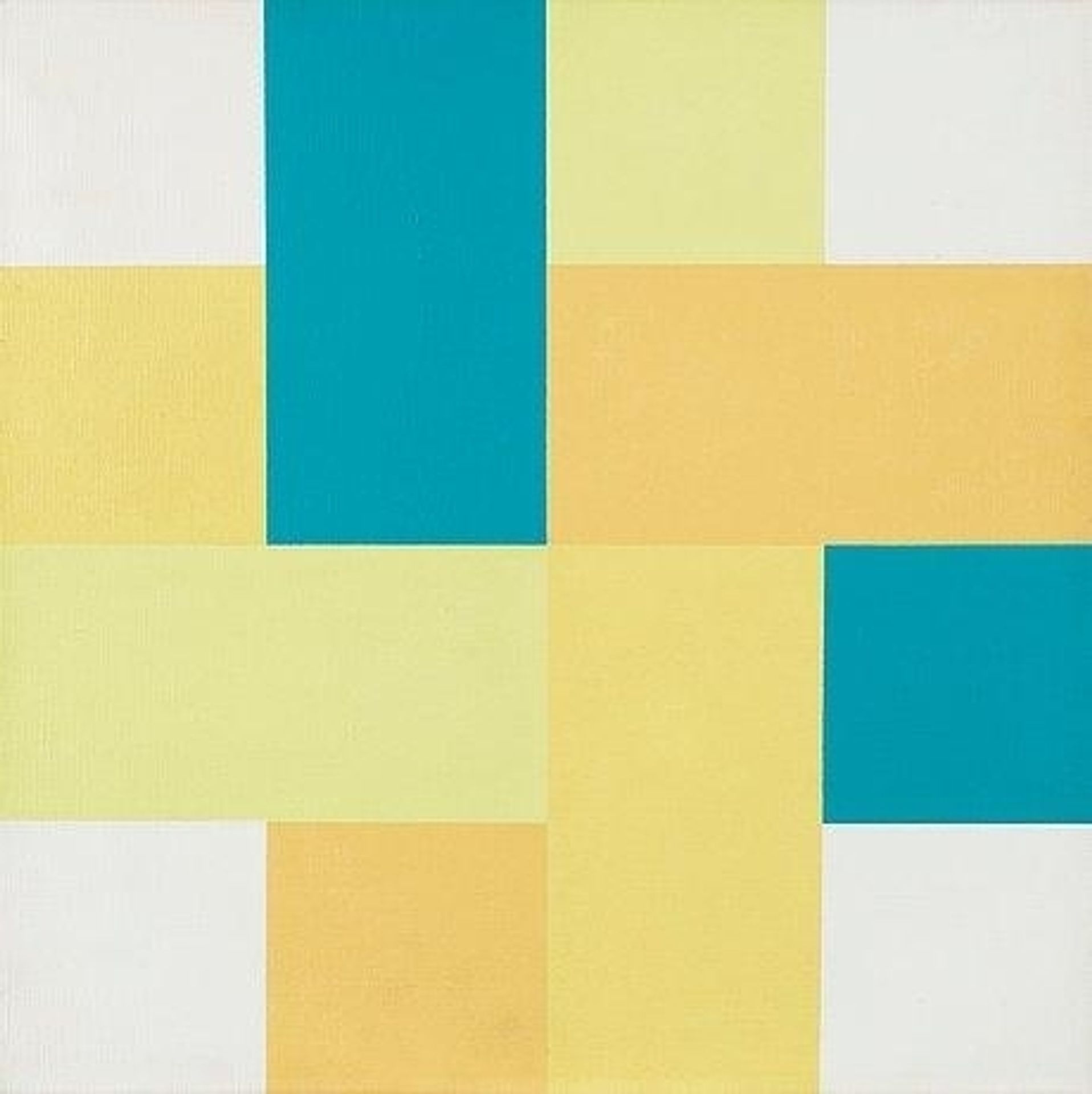 Vier verschränkte Farbgruppen mit blau grünen Akzenten by Richard Paul Lohse