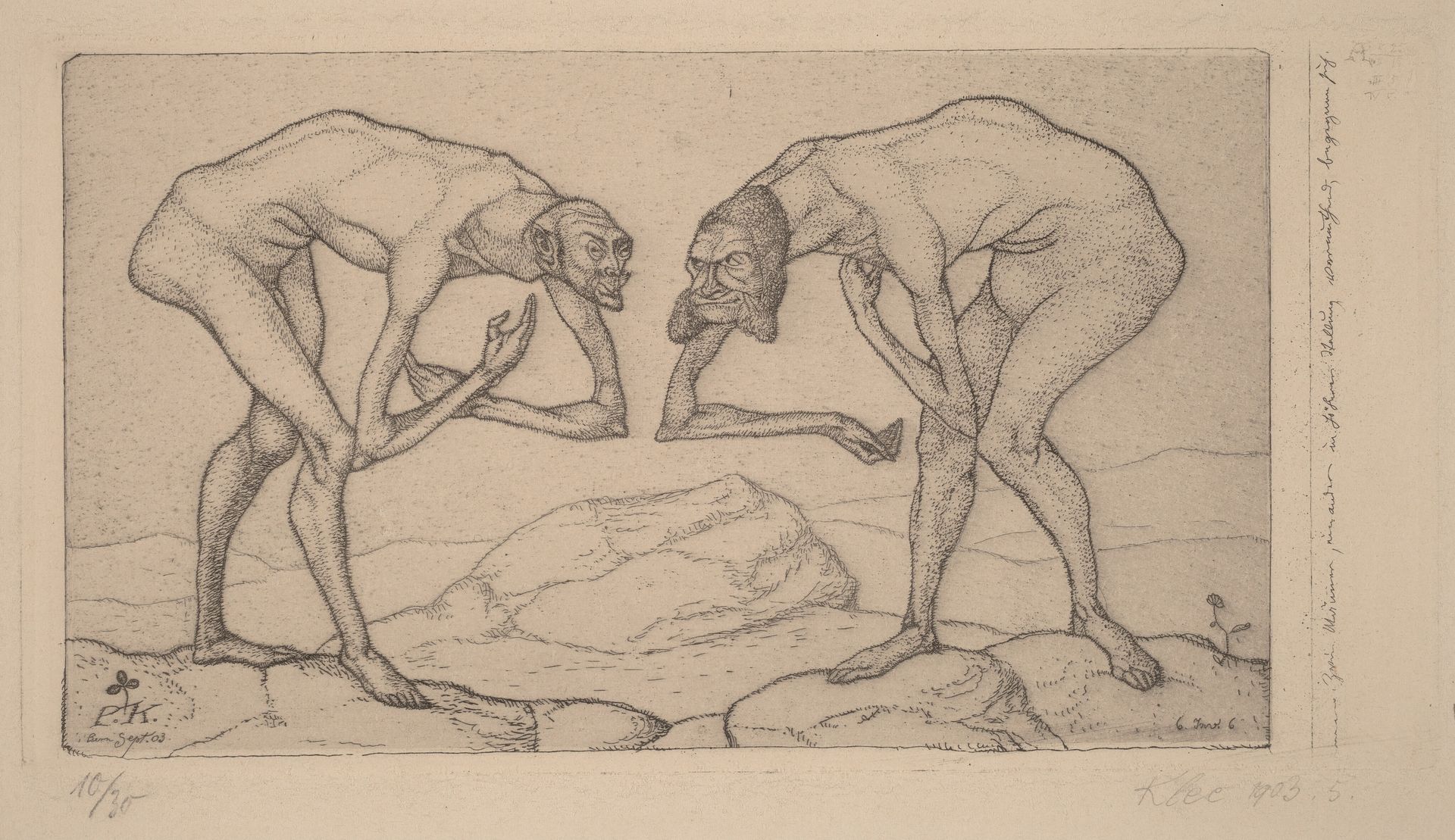 Zwei Männer, einander in höherer Stellung vermutend, begegnen sich (Two Men Meet, Each Believing the Other to Be of Higher Rank by Paul Klee