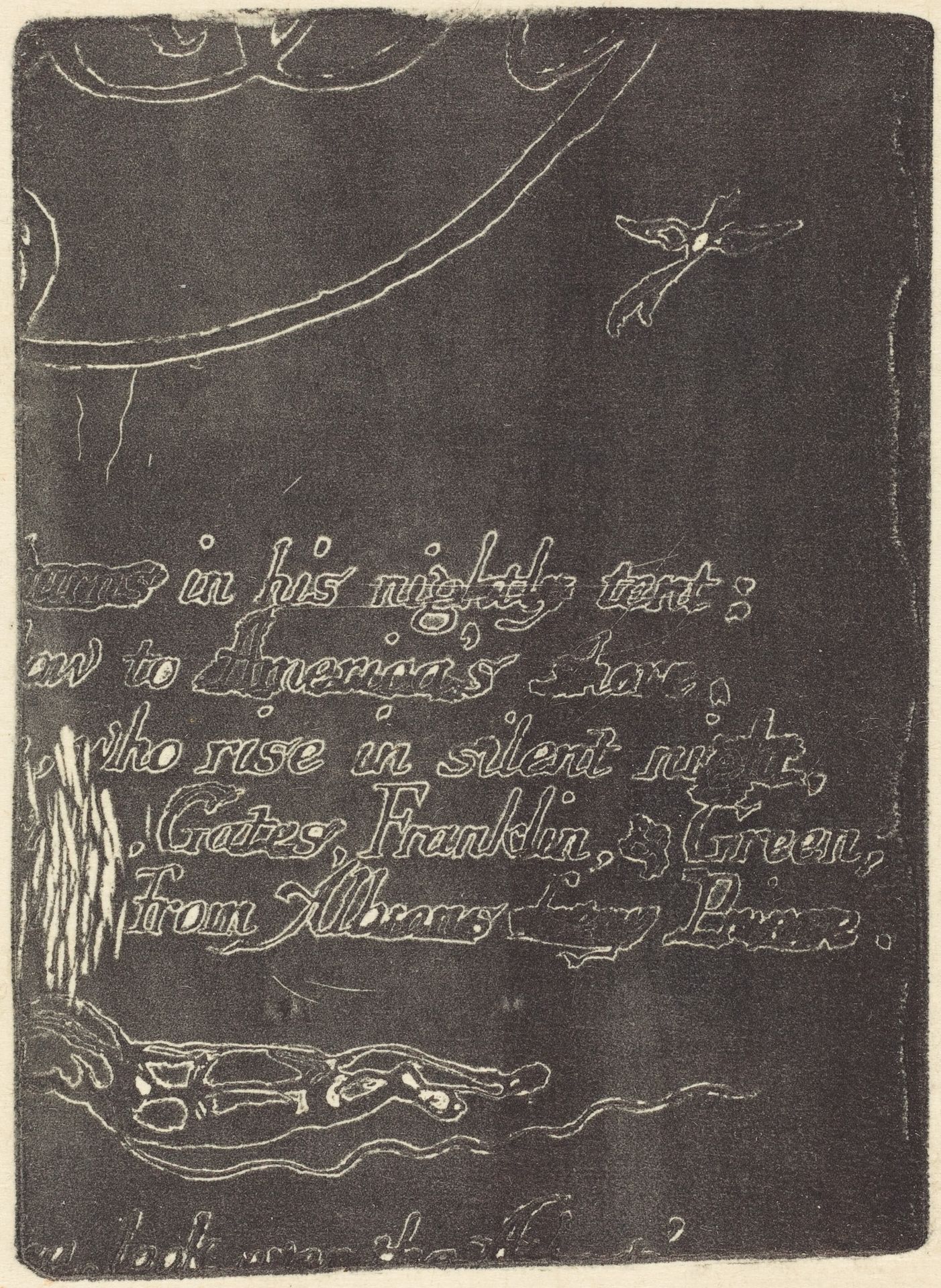 Restrike from fragment of cancelled plate for "A Prophecy" by William Blake