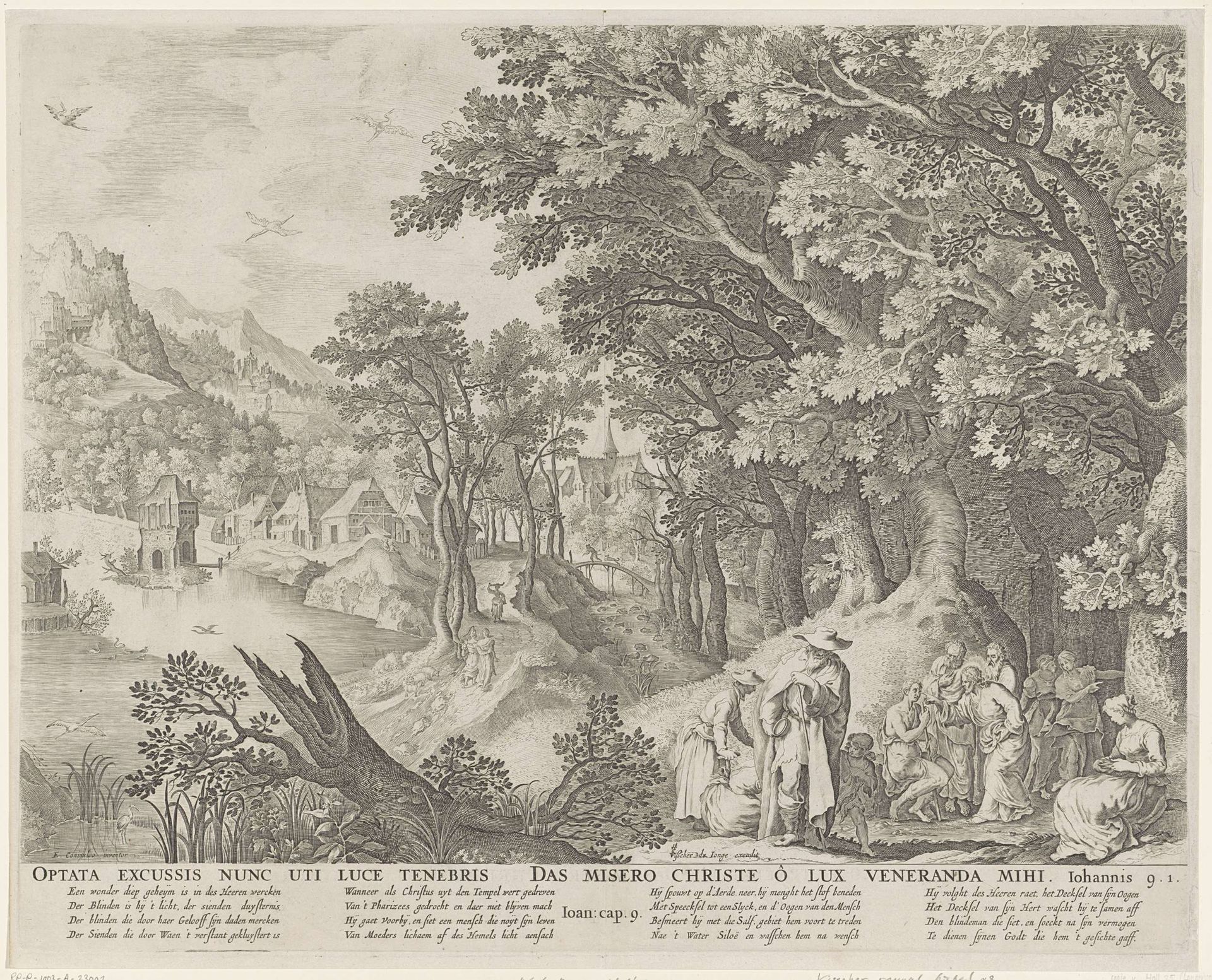 Landschap met Christus die een blinde geneest by Jan van Londerseel