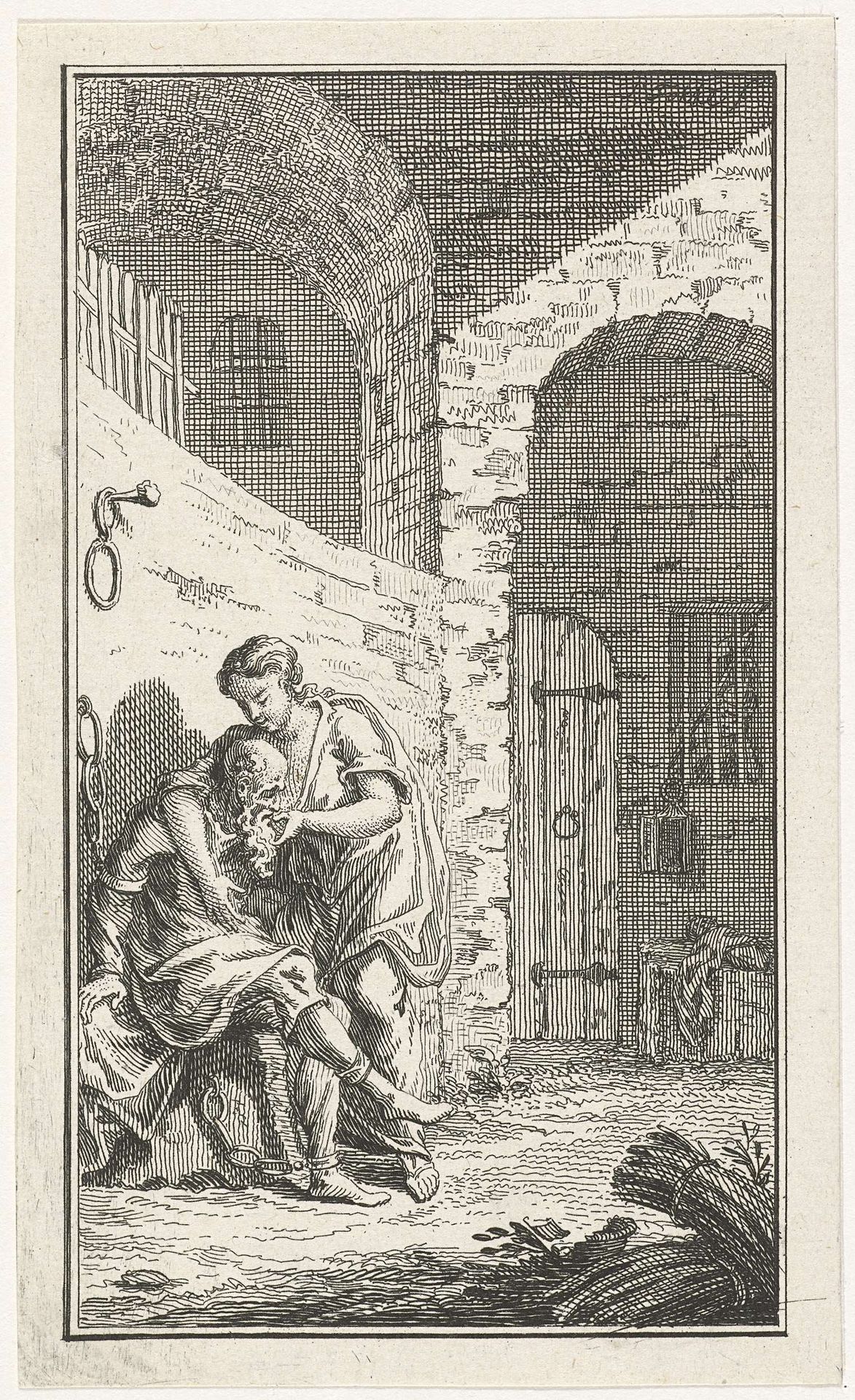 Pero zoogt de geketende Cimon in de gevangenis by Simon Fokke