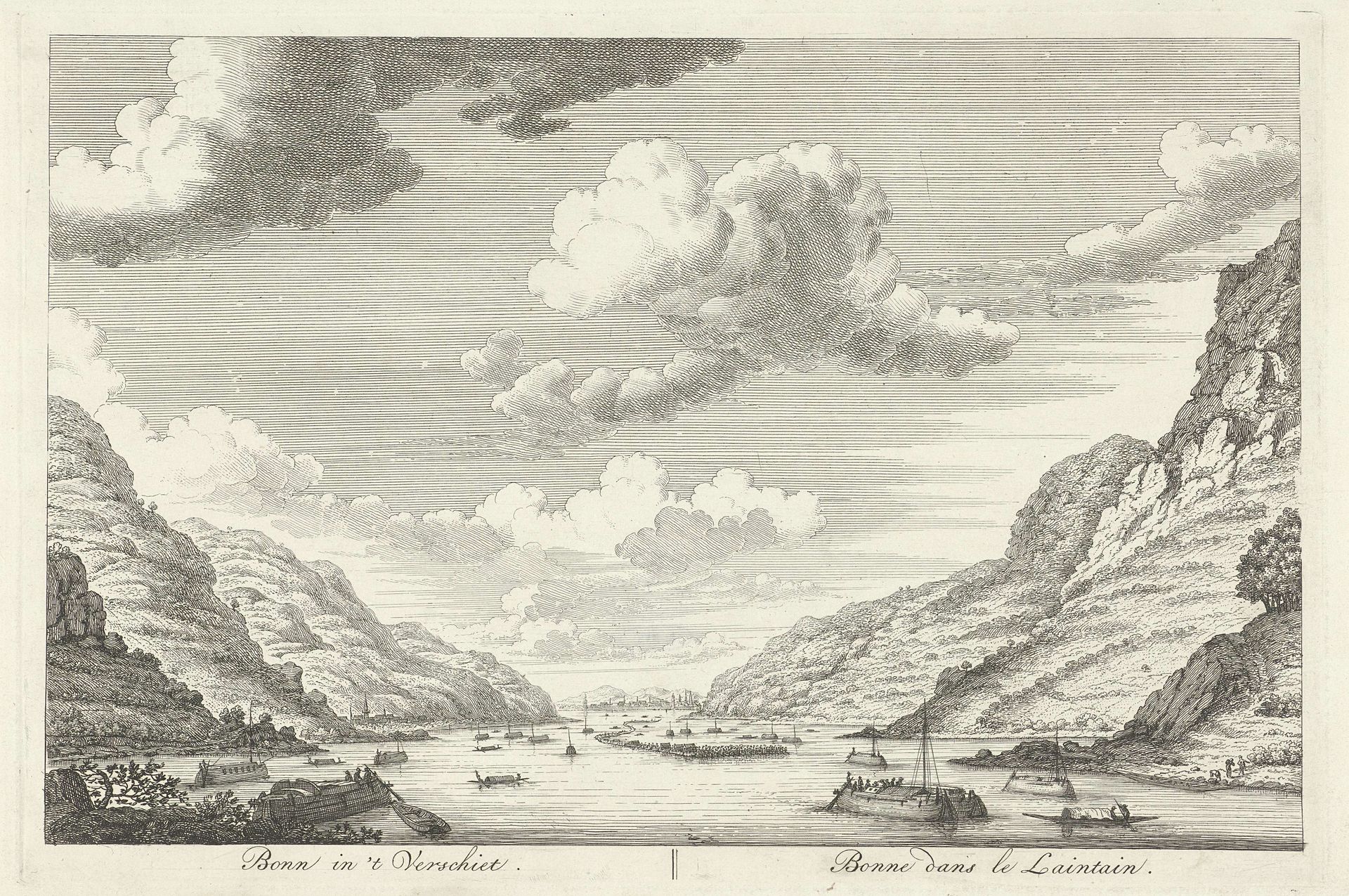 Contouren van Bonn, gezien vanaf de Rijn by Hendrik de Leth