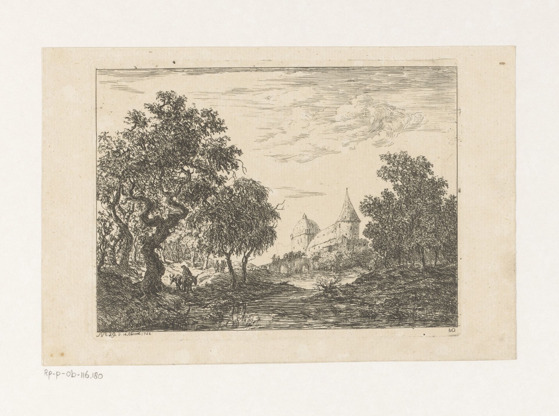 Landschap met burcht aan rivier by Christian Ludwig von Hagedorn