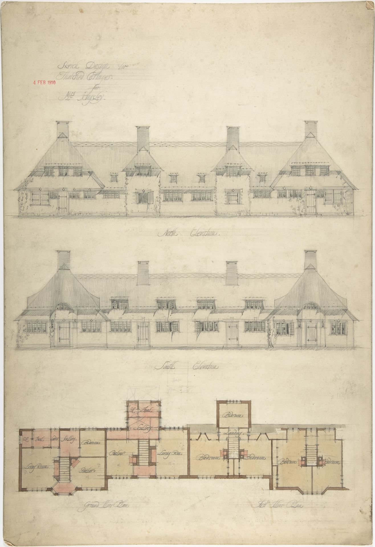 Design for Thatched Cottages for Mrs. Kingsley by Charles Edward Mallows
