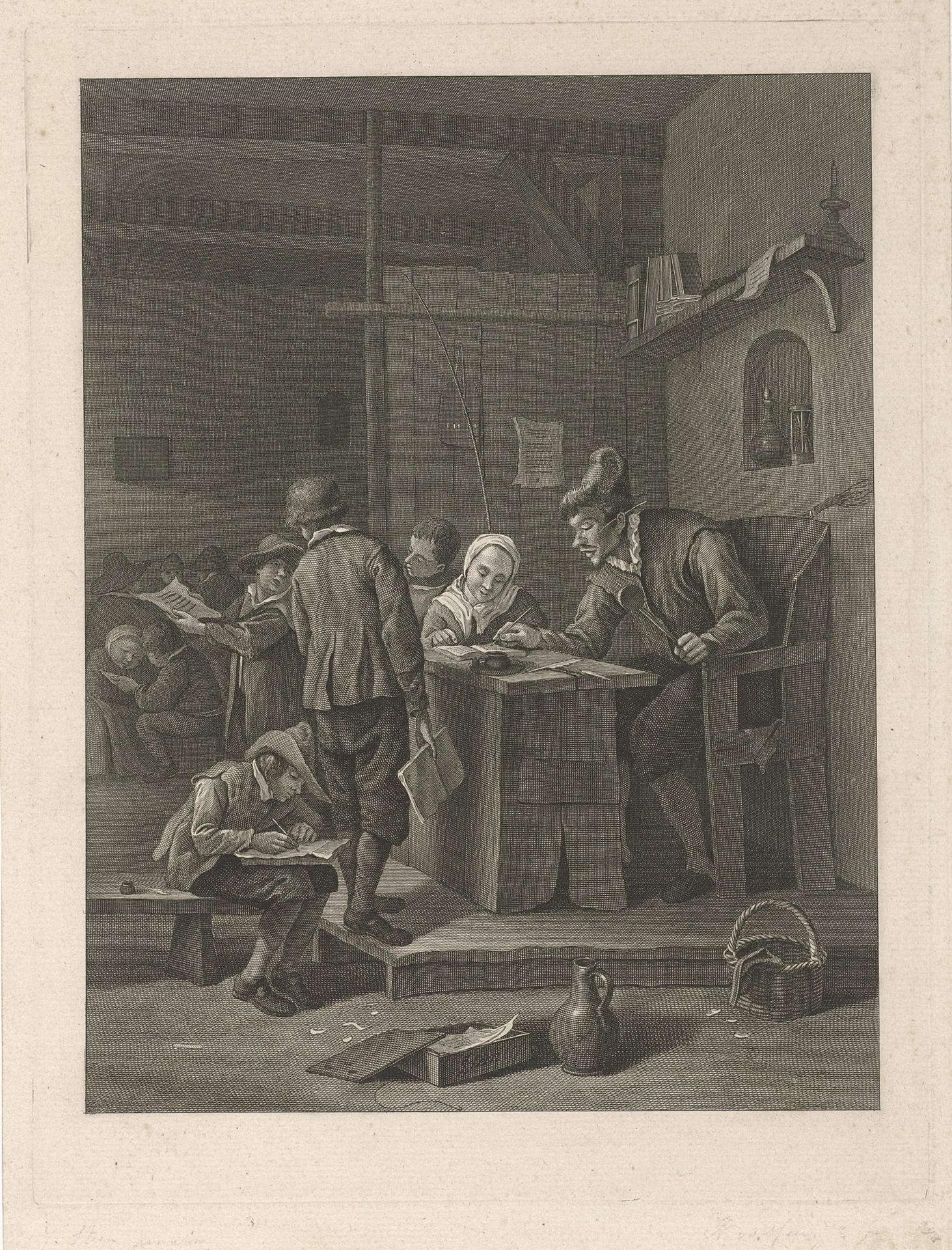 Schoollokaal met onderwijzer en kinderen by Noach van der (II) Meer